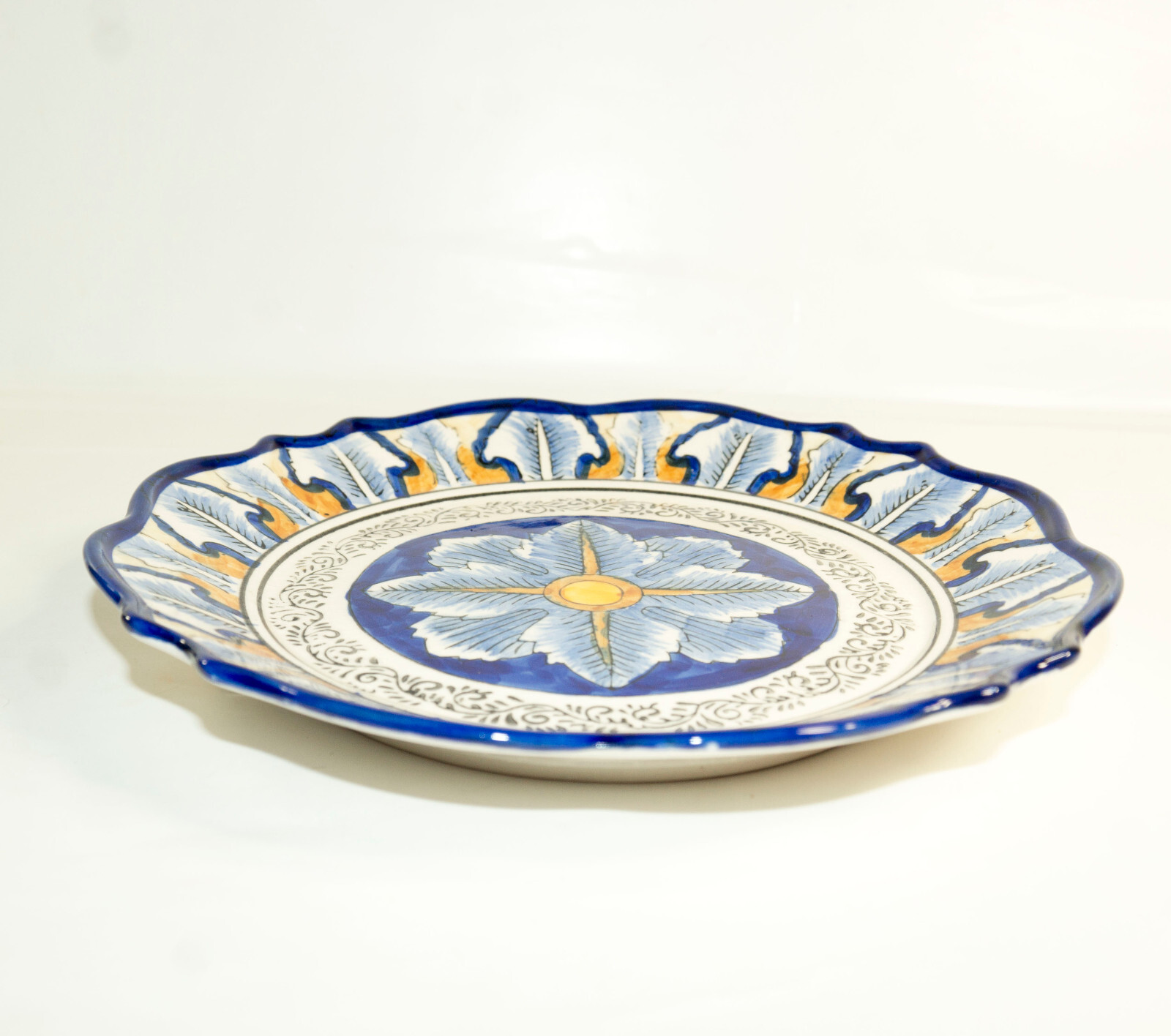I. Godinger & Co. Italian Cobalt Blue Yellow Hand Painted 7” Dessert Plate