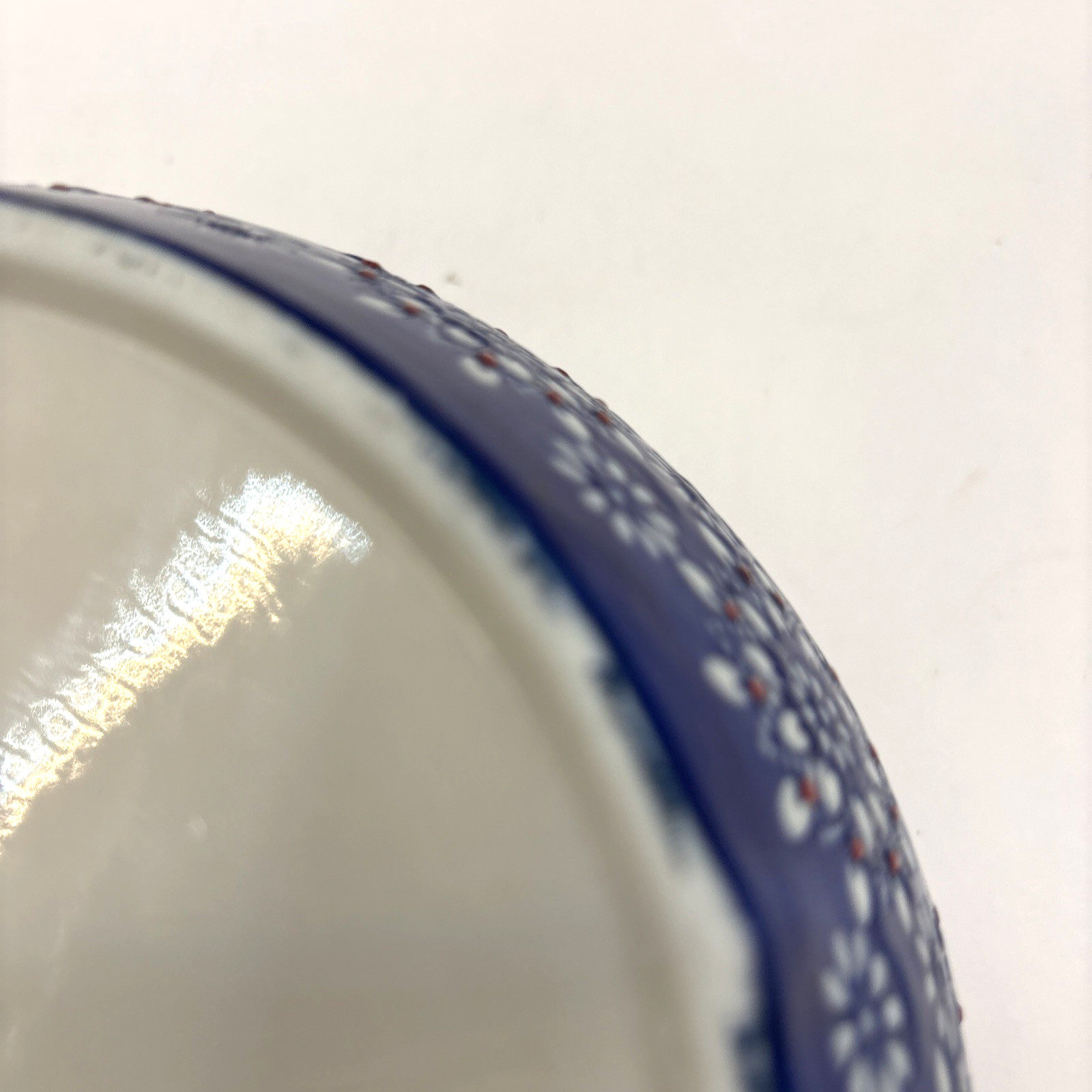 VTG Yokohama Studio Blue White Red Floral Hand Painted Ceramic Bowl 7″ x 3″