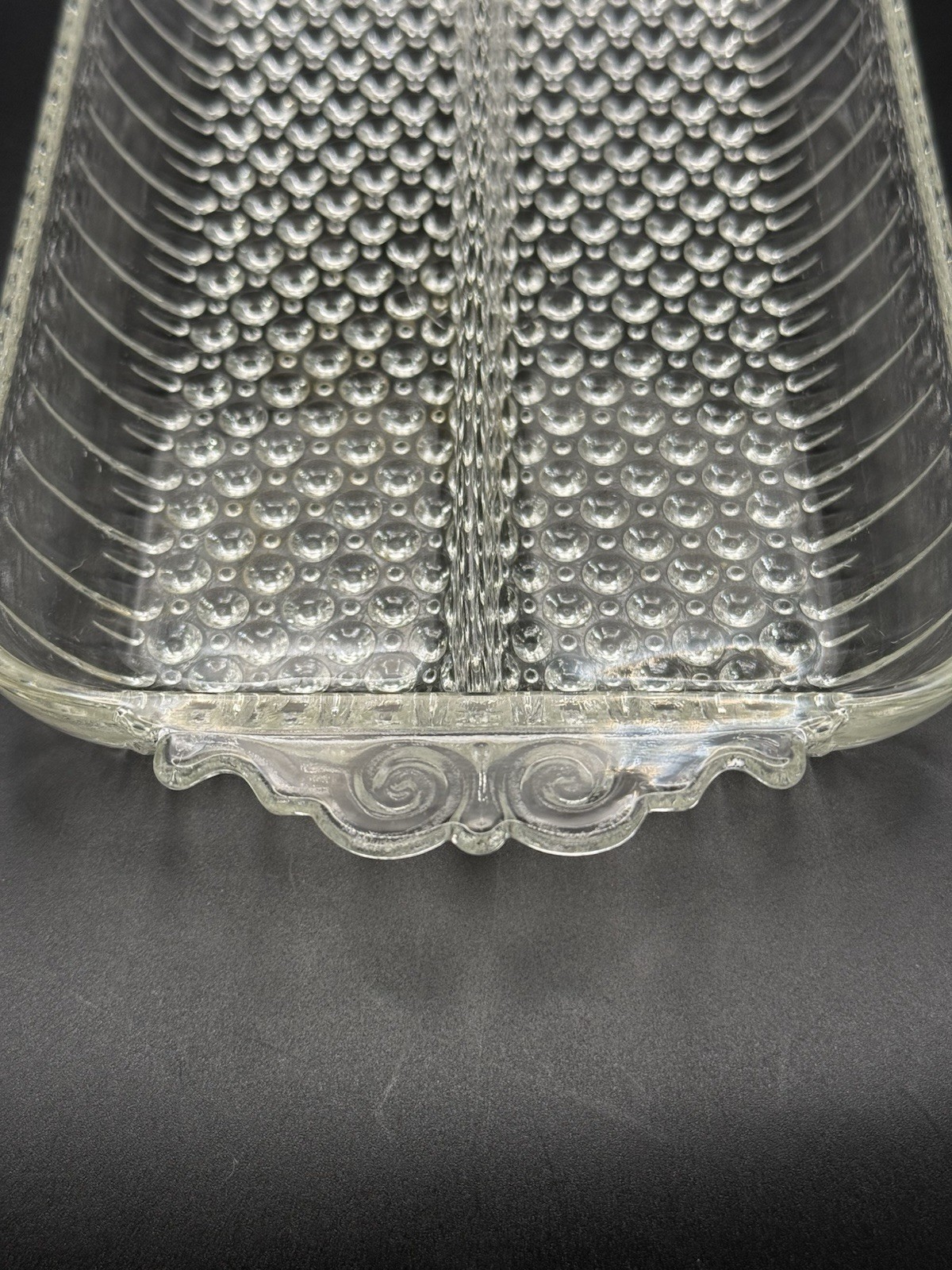 Vintage Anchor Hocking Hobnail Divided 2-Part Relish Dish Serving Tray 10″ NICE!
