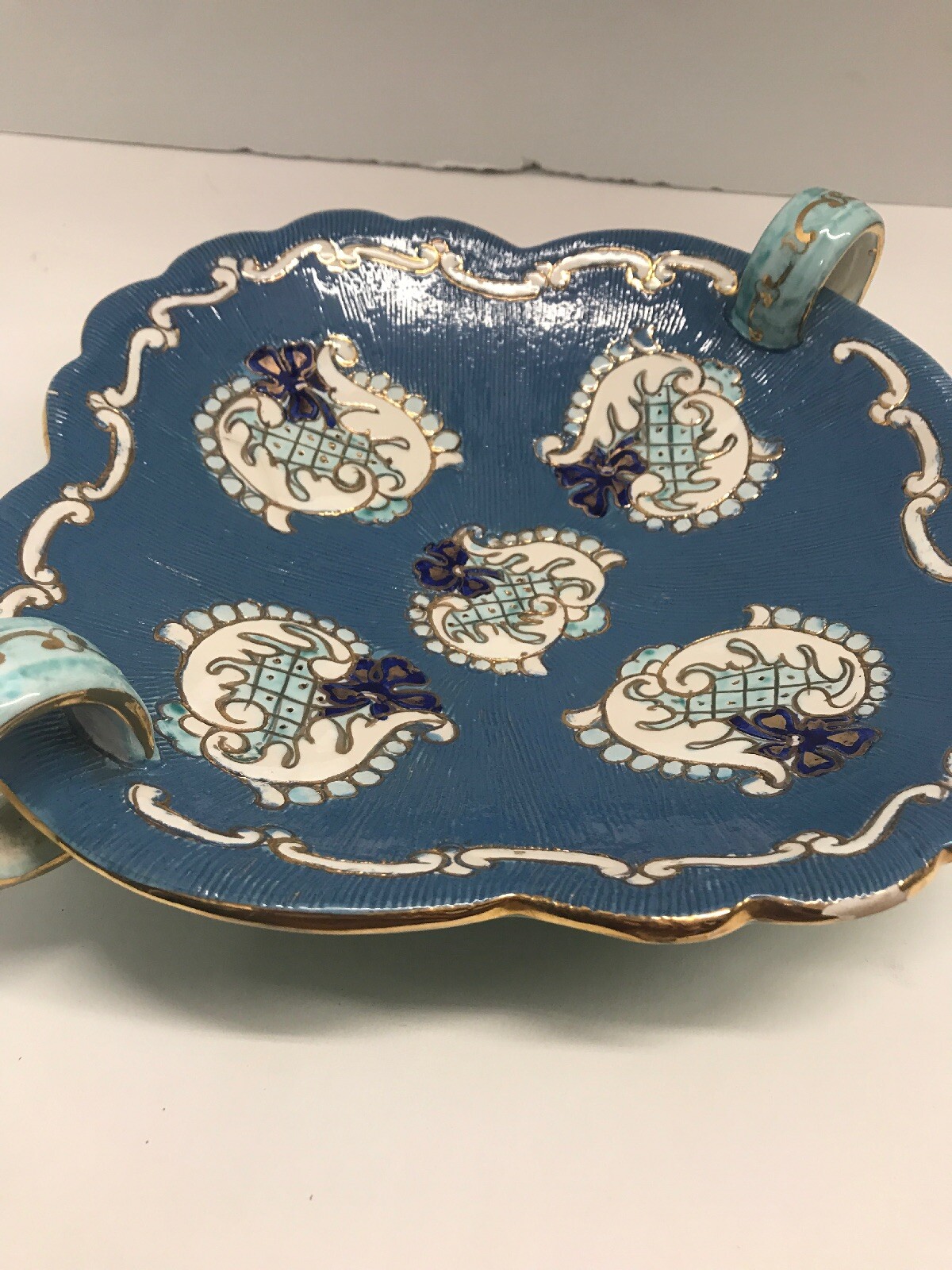 Deruta Bowl Italy Pottery Signed Numbered Blue Gold Leaf Chips On Edge 8”