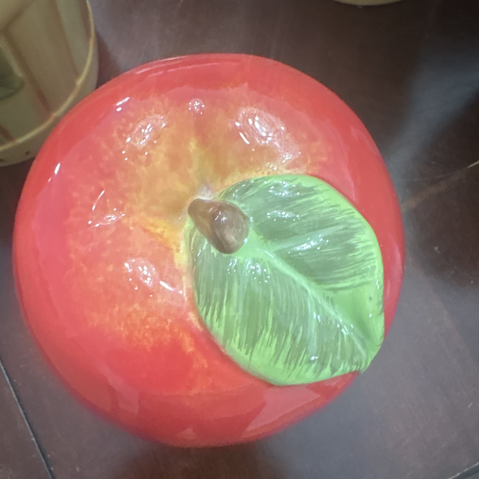 Cracker Barrel Old Country Store Glossy Ceramic Apple Jar Canister Red/Green