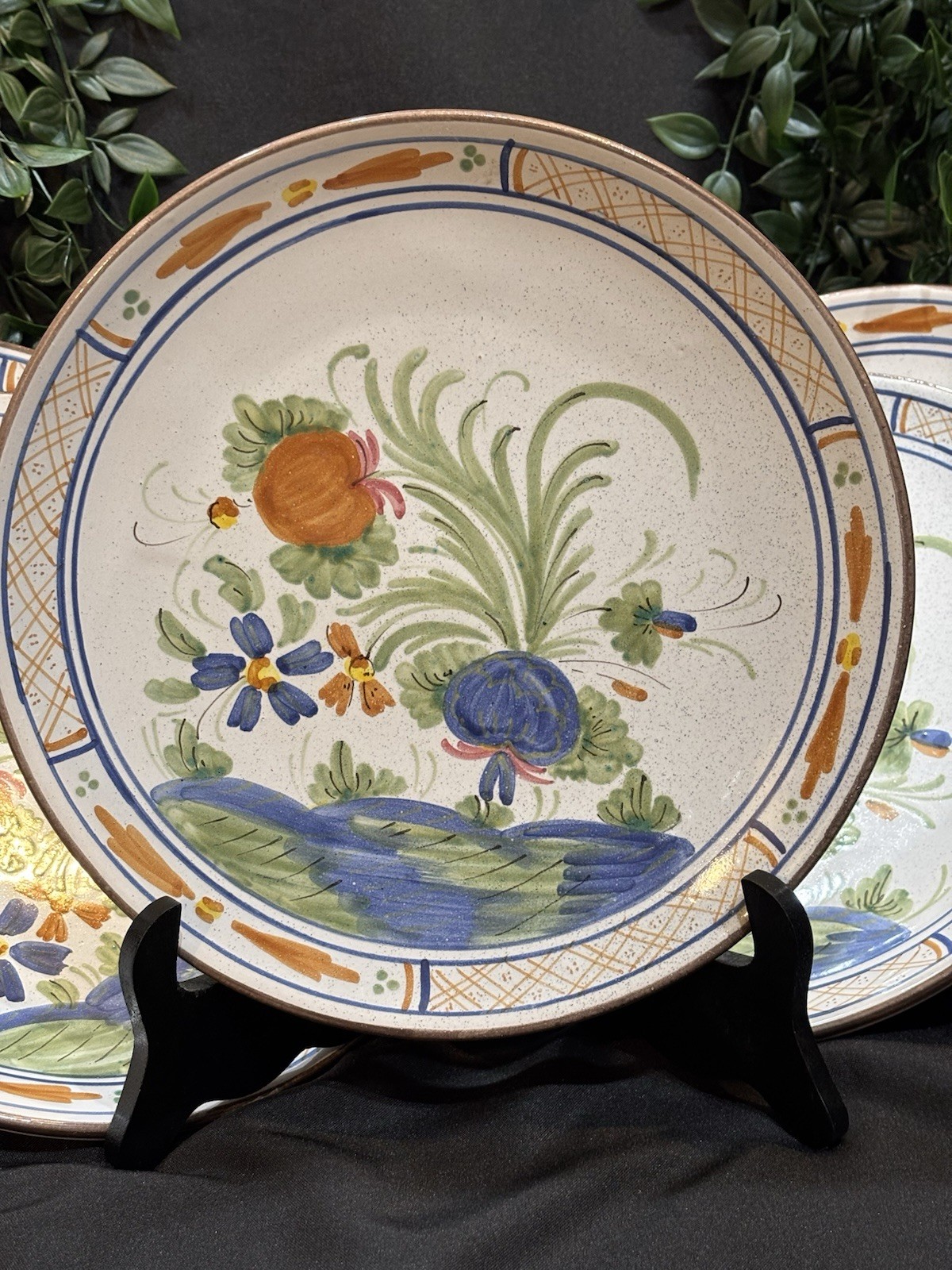 Vintage Set of 6 Italian Hand Painted Firenze Wall Plates 10” Tuscan Floral