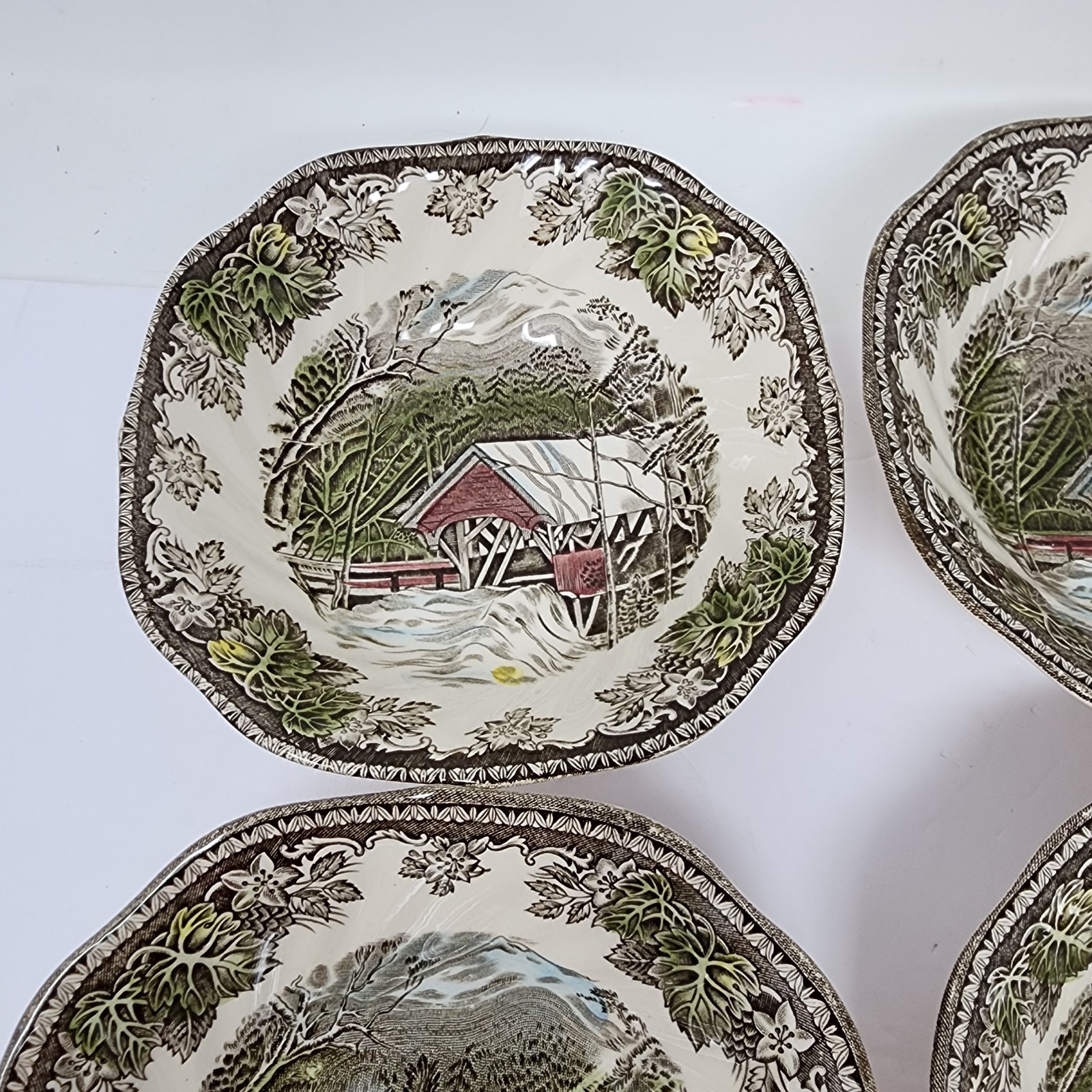 Friendly Village Johnson Brothers Covered Bridge Square Salad Dessert Bowl Set 9