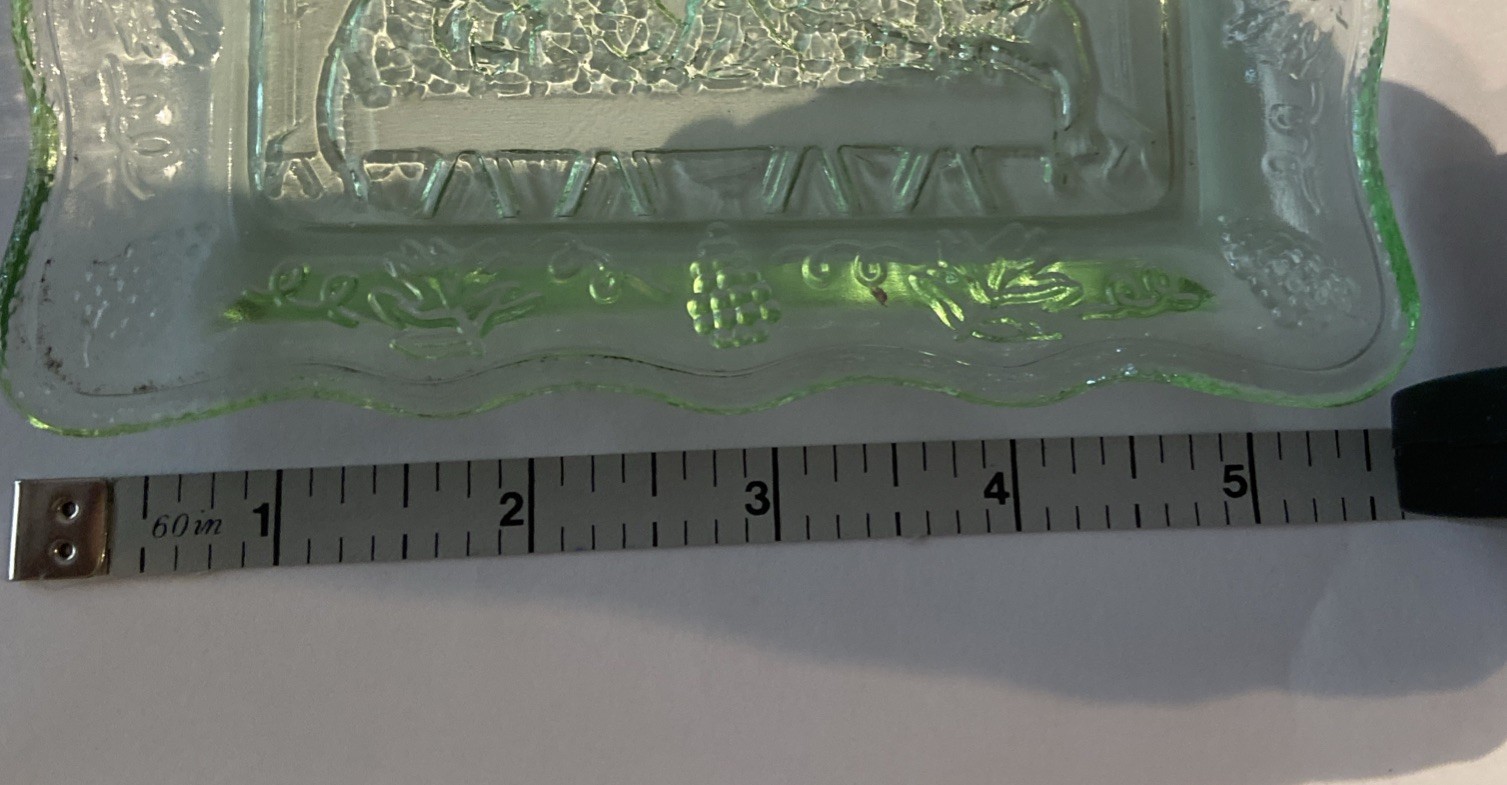 The Last Supper Vintage Tiara Indiana Glass Butter Dish Coin Dish Green Glass