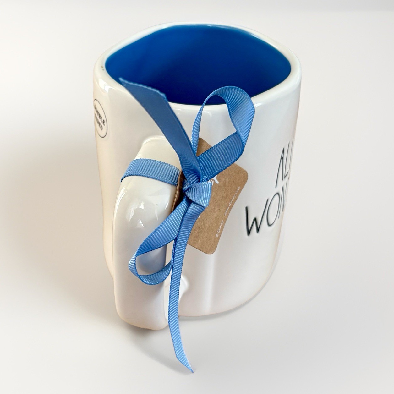 NWT RAE DUNN DISNEY ALICE IN WONDERLAND Double-Sided Ceramic Mug White/Blue Y2K