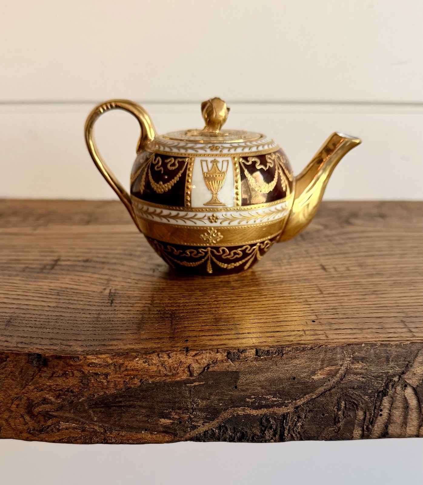RICHARD KLEMM-Dresden Small Neoclassical Gilded Teapot with Rose Finial C 1910