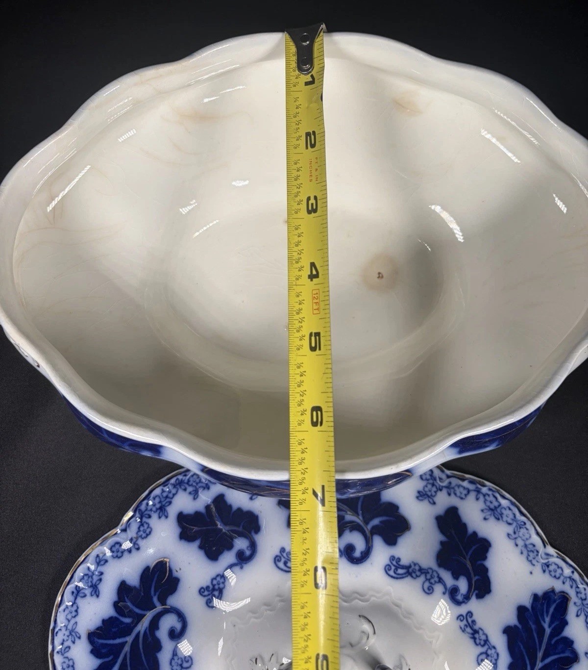 Antique Johnson Bros Normandy Flow Blue Oval Covered Vegetable Bowl Dish 11.5”
