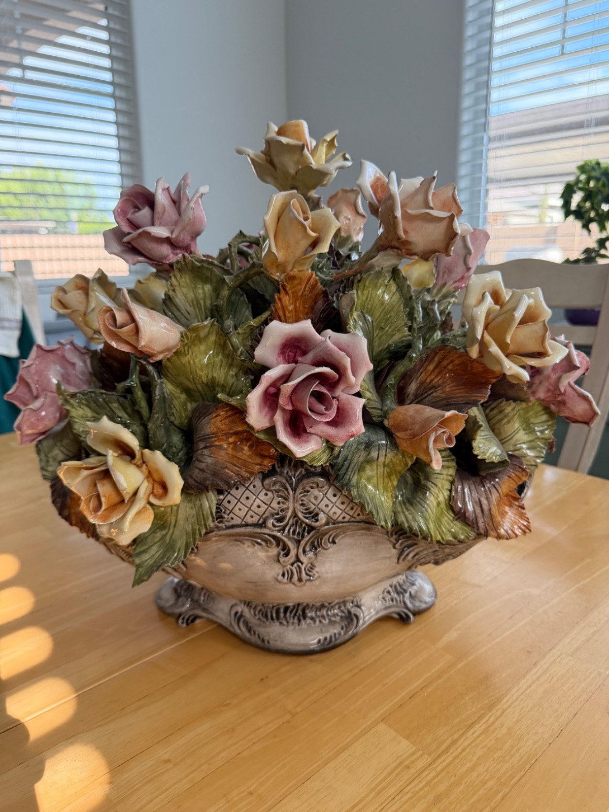 Vintage Capodimonte Porcelain Footed Extra Large Flower Centerpiece