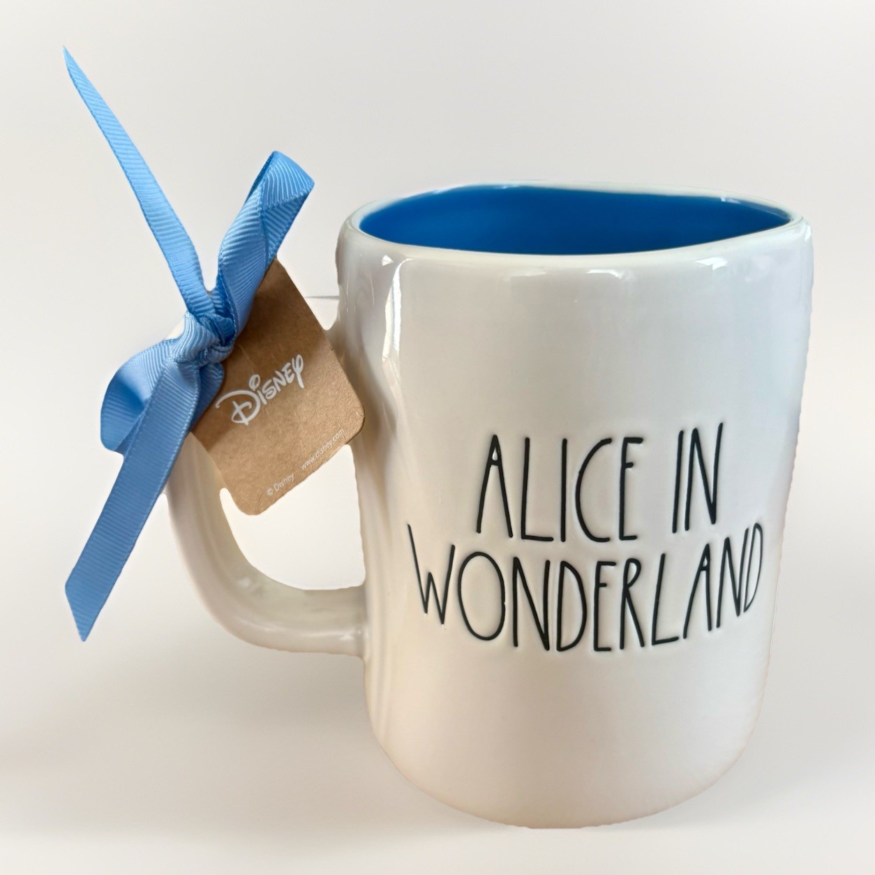 NWT RAE DUNN DISNEY ALICE IN WONDERLAND Double-Sided Ceramic Mug White/Blue Y2K