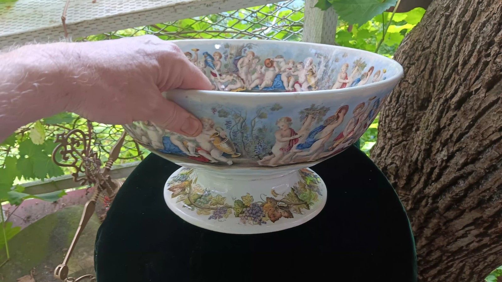 Huge Victorian Ironstone Punch Bowl Bachus Satyr Fawn And Puttis Neoclassical