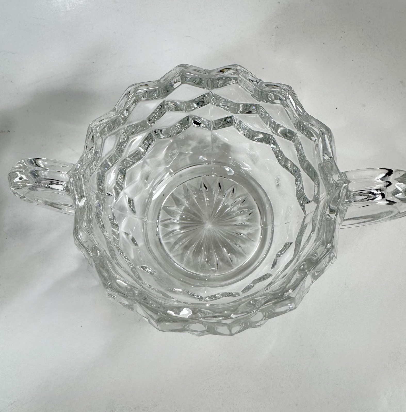Fostoria American Creamer Open Sugar Bowl Set With Tray Clear Glass Cube Vtg H32