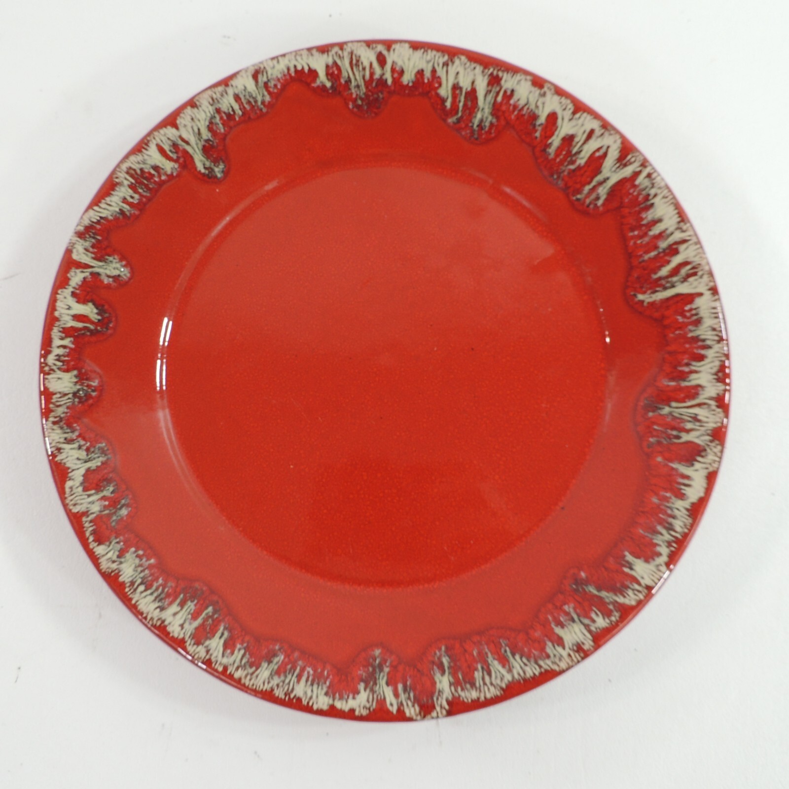 Glossy Red Heavy Dripping or Pouring Glaze Rim Decorative Pottery 10″ Plate