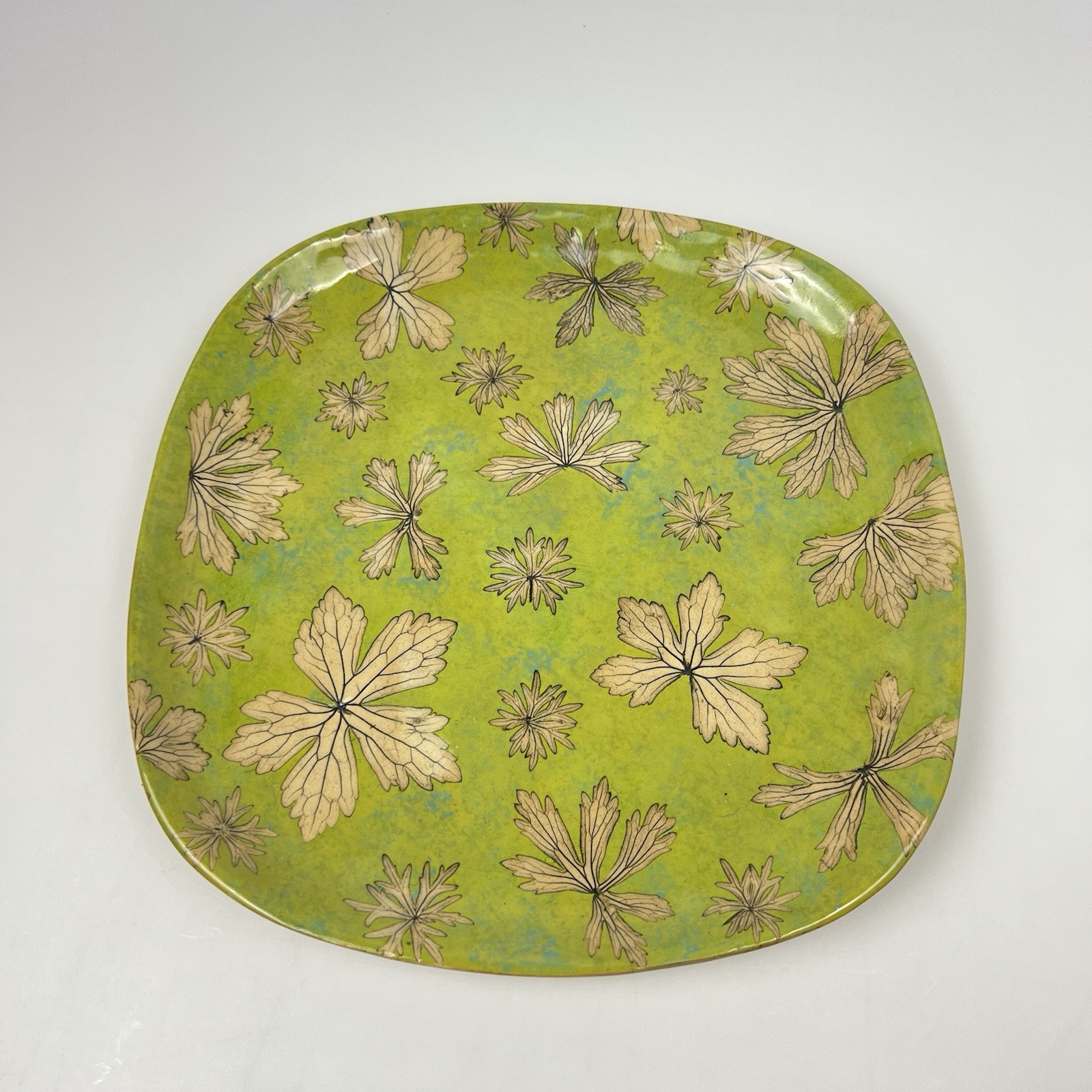 Sue Henry Handmade Stoneware Serving 12” Plate Wild Geranium Leaf Pottery USA