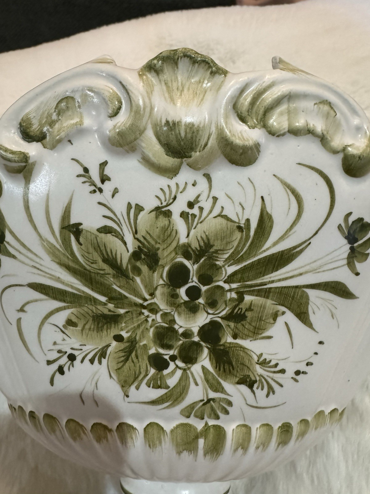 Beautiful Made In Italy Footed Compote Hand Painted Green