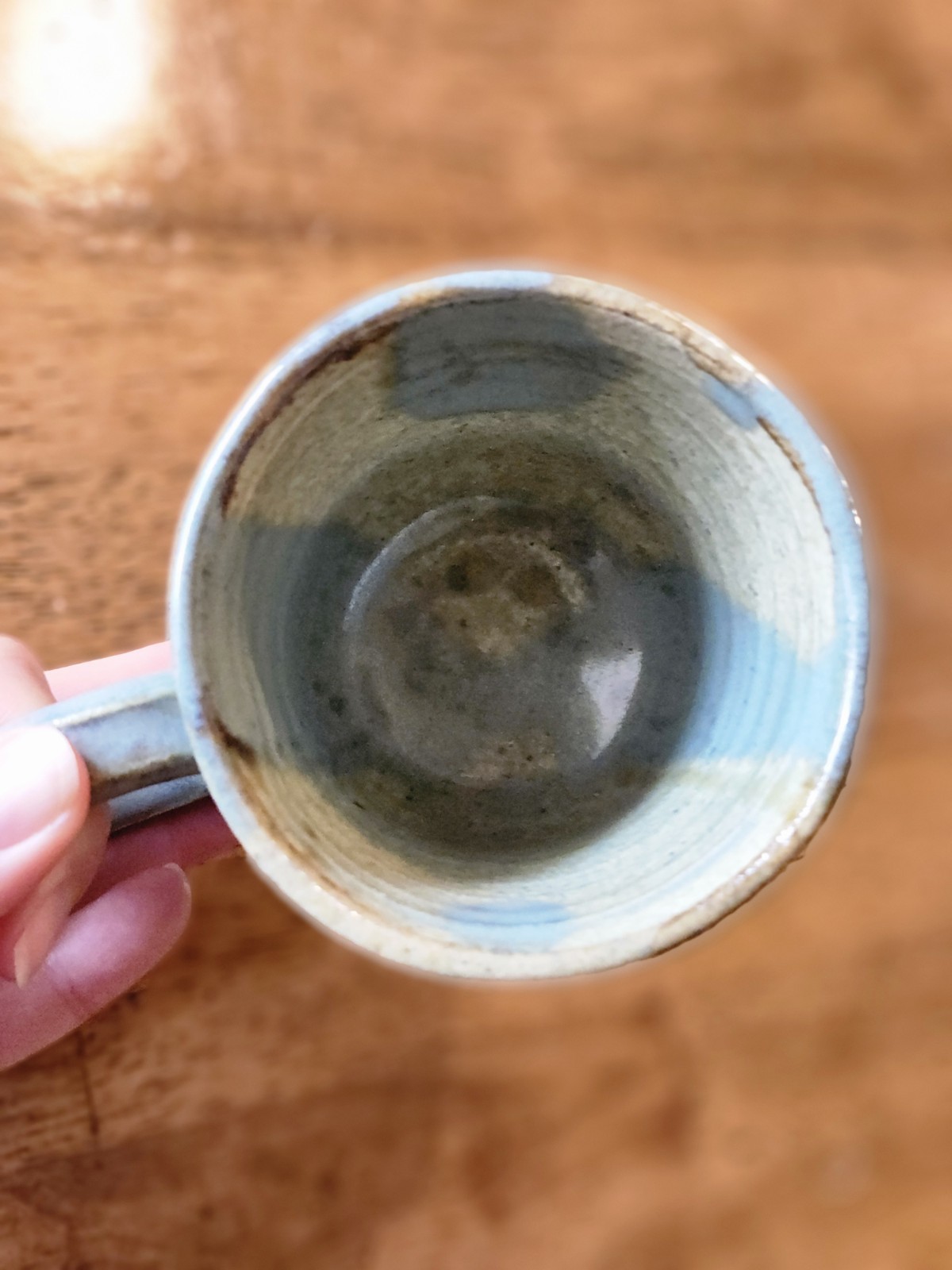 Stoneware Pottery Mug Drip Glaze Brown Gray Tan Blue Coffee Mug