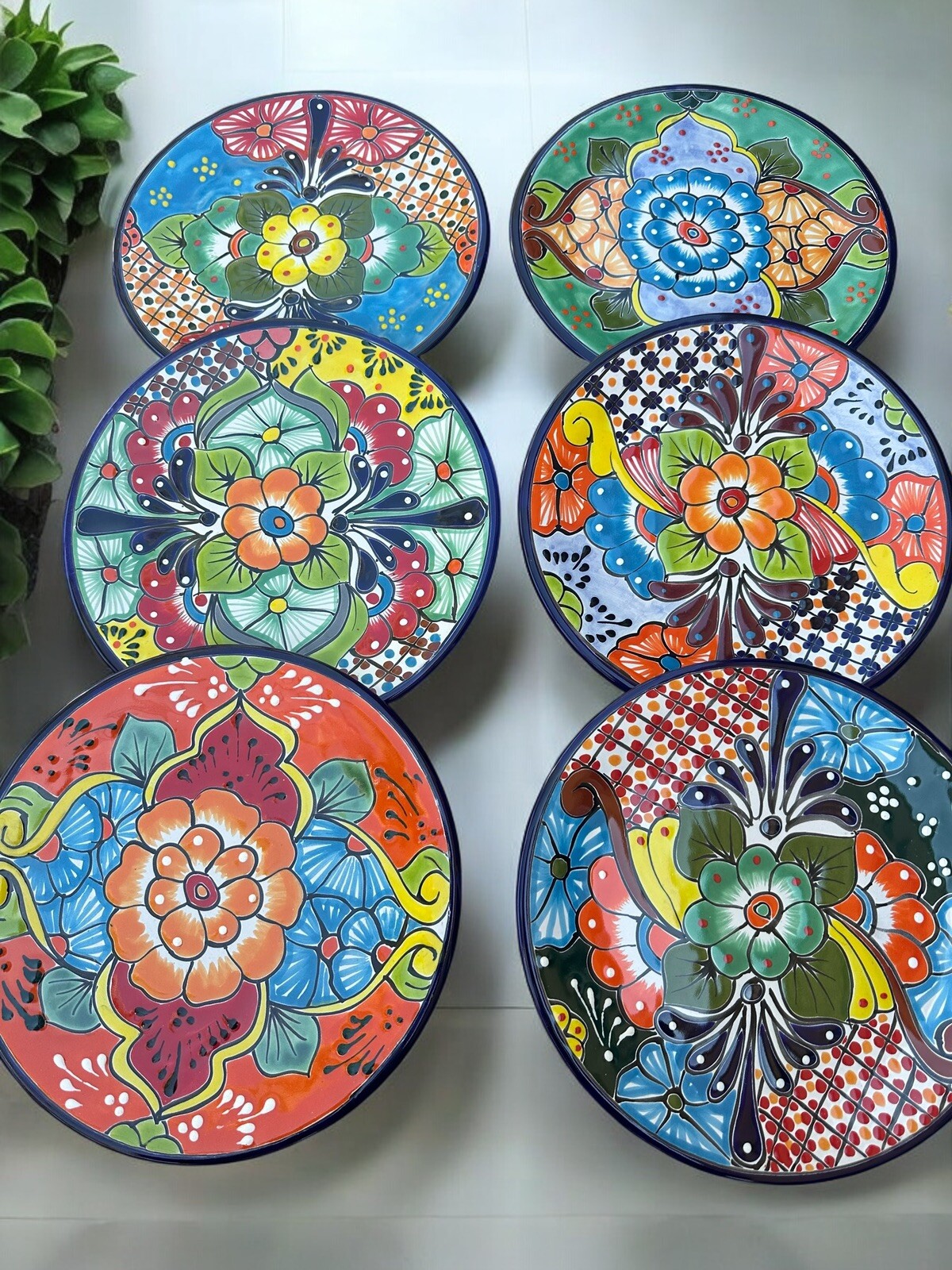 Set of 6 Talavera Plates – 10” Hand-Painted Mexican Pottery, Unique Designs