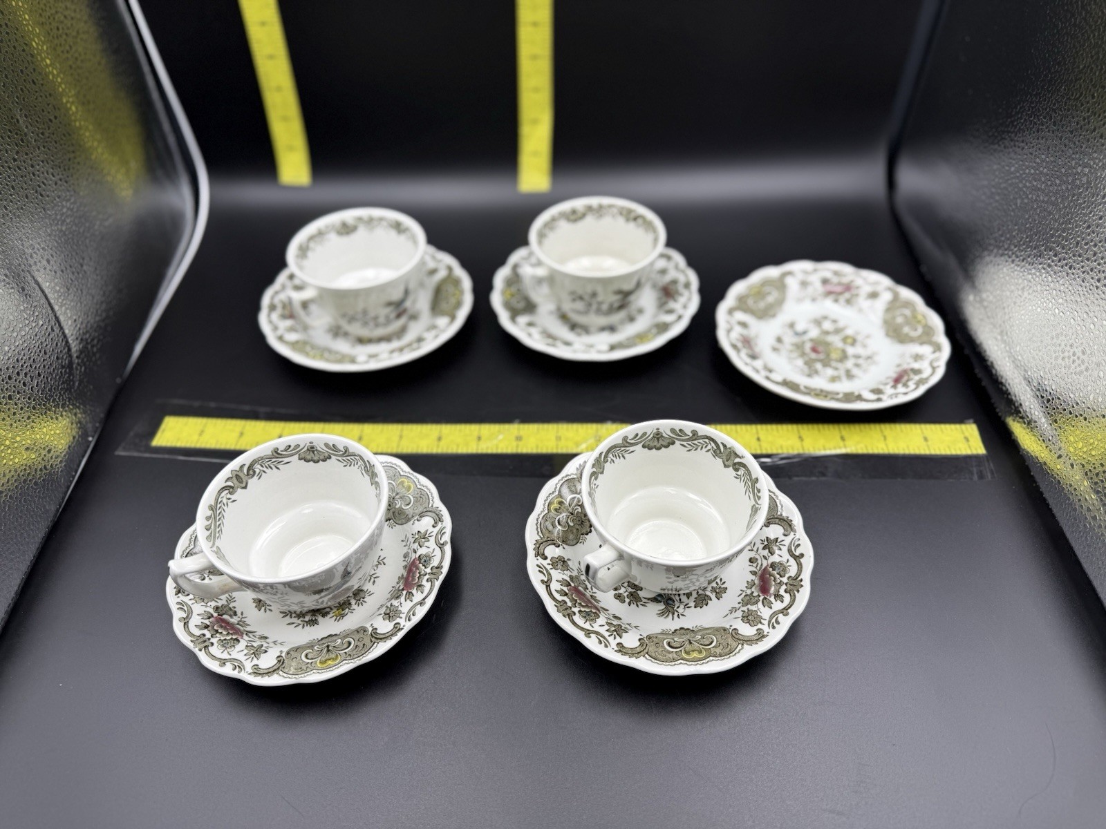 Ridgway Staffordshire Windsor England Cup & Saucer Set Floral Green Brown Red