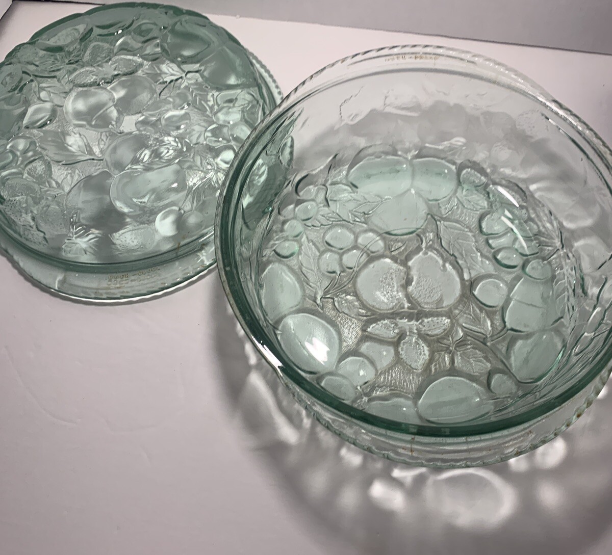 Sale Vintage Libbey Orchard Fruit Green Glass 3 QT Casserole Baking Dish Pie Lid