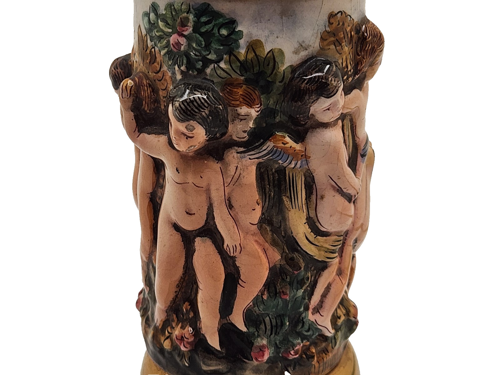 CAPODIMONTE PEPPER GRINDER W/CHERUBS & REUGE MUSIC BOX – Vtg