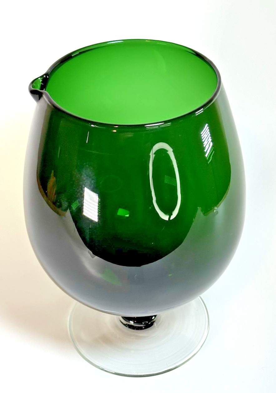 Beautiful Hand Blown Dark Green Footed Barware 48oz Pitcher