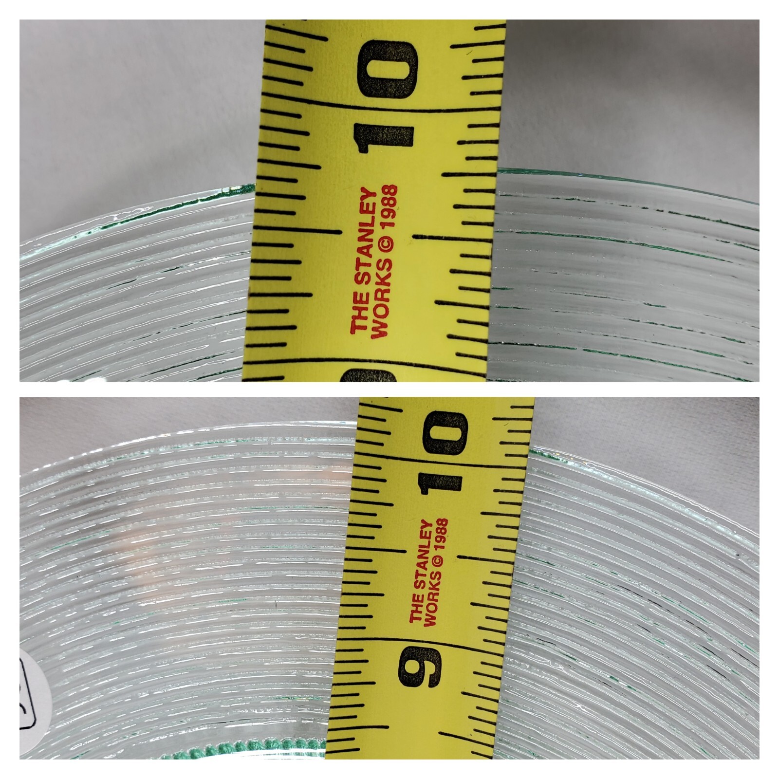 4 Recycled Spanish Glass Dinner Plates 10″ Set Wide Rim Clear Green Textured NOS