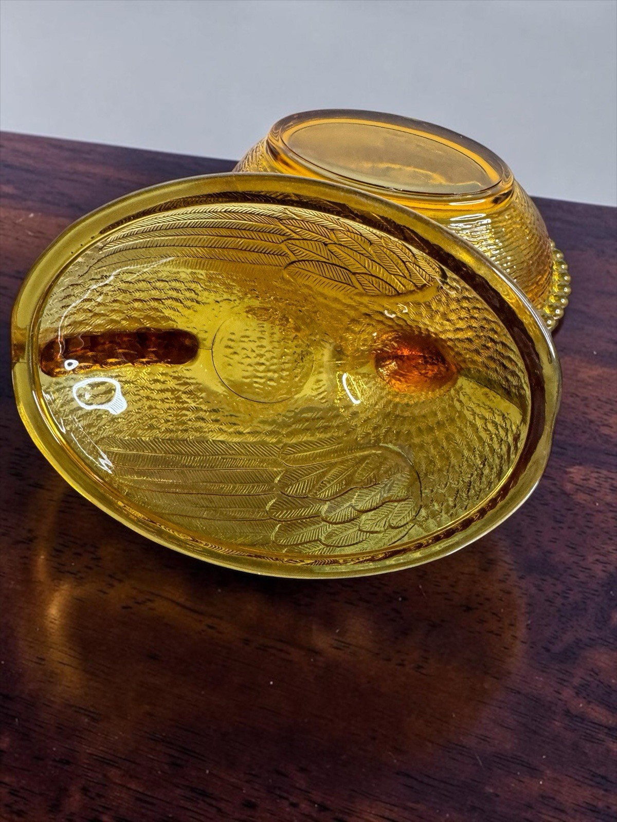 Vintage Indiana Glass Amber Hen on Nest – Beaded Edge Candy Dish MCM Granny Core