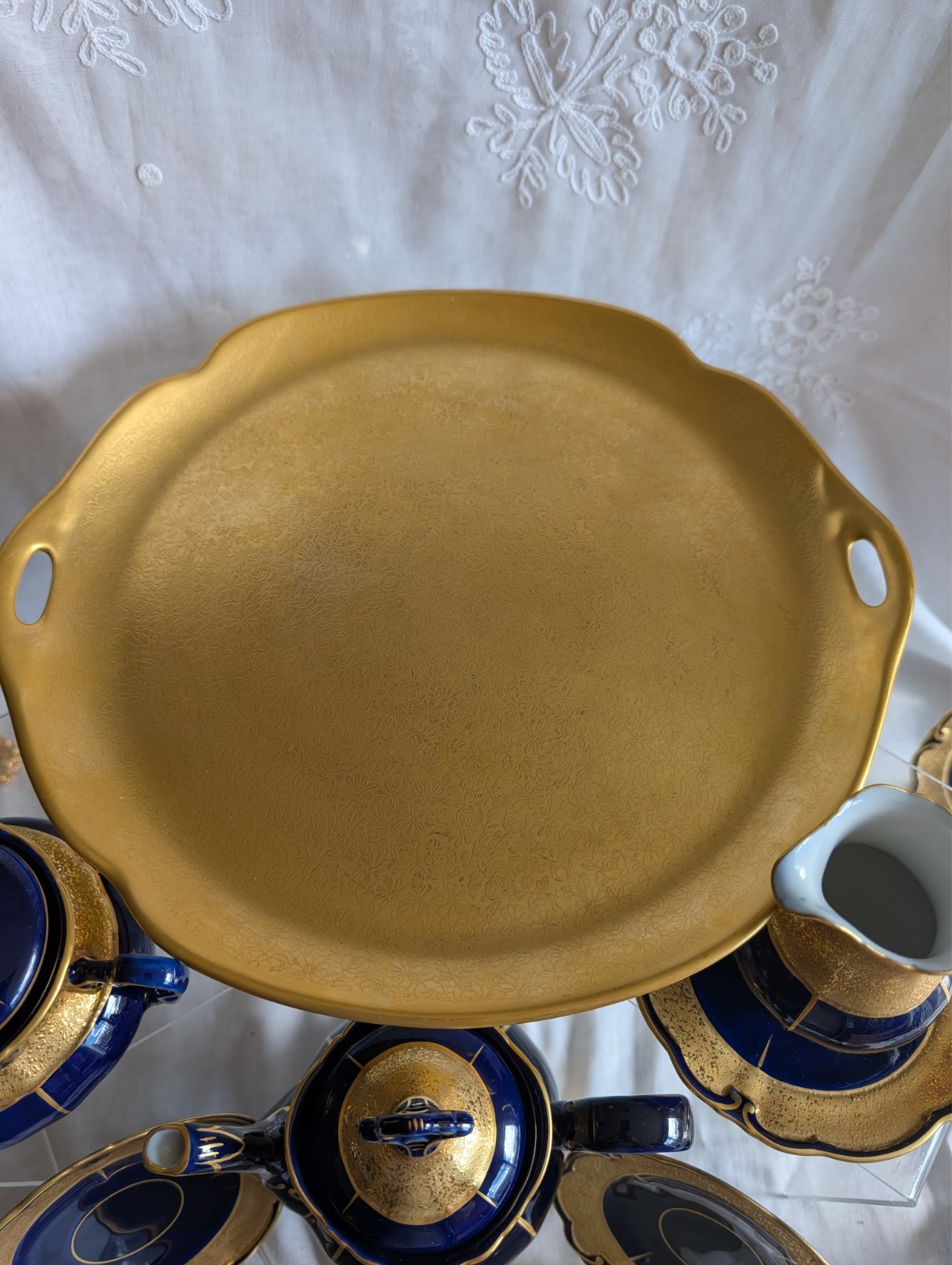 VINTAGE GRAF VON HENNEBERG PORZELLAN ILMENAU GERMANY ECHT KOBALT COFFEE SET 15pc
