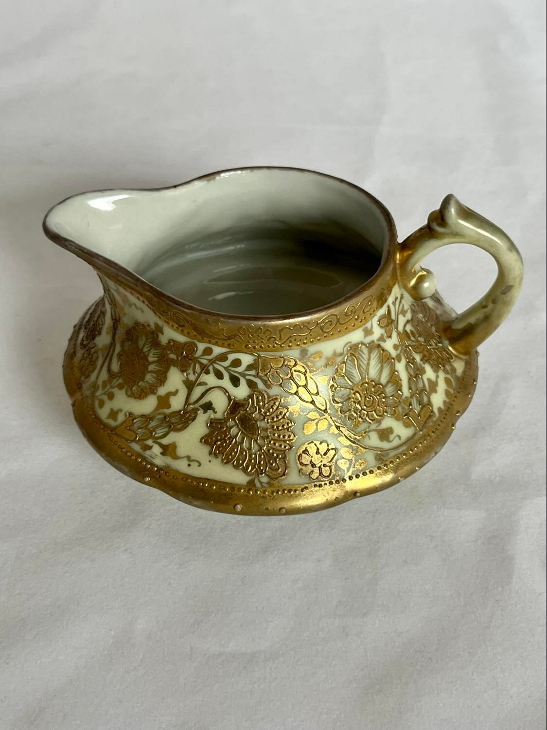 Vintage NIPPON Hand Painted Gold Encrusted Creamer and Sugar Bowl with Lid
