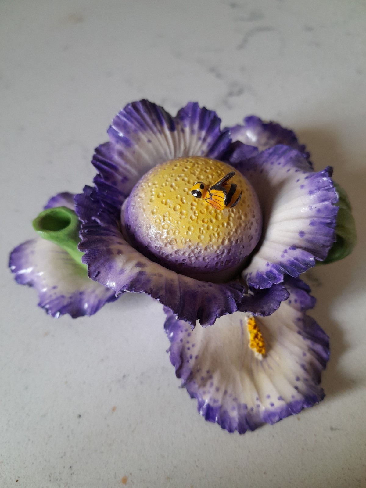 Vintage Kitschy Miniature Capodimonte Style Tea Pot Purple Iris Flower And Bee