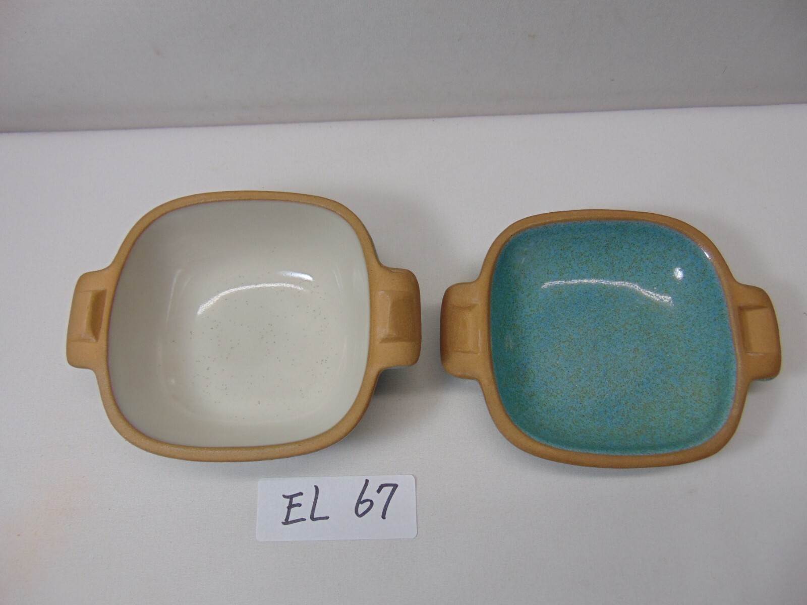 GLIDDEN POTTERY #167 RAMKIN DISH LID SIGNED SEAFOAM BLUE GREEN SPECKLED