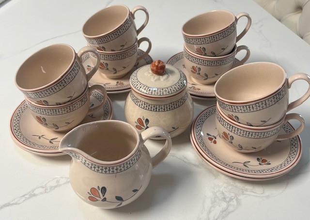 Set 18pc Johnson Brothers Zephyr Old Granite Tea Cups Saucers Creamer Sugar NEW