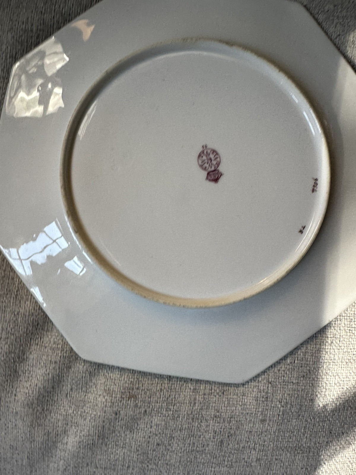 Pair Antique Royal Worcester Botanical hand painted octagonal Plates Floral Gilt