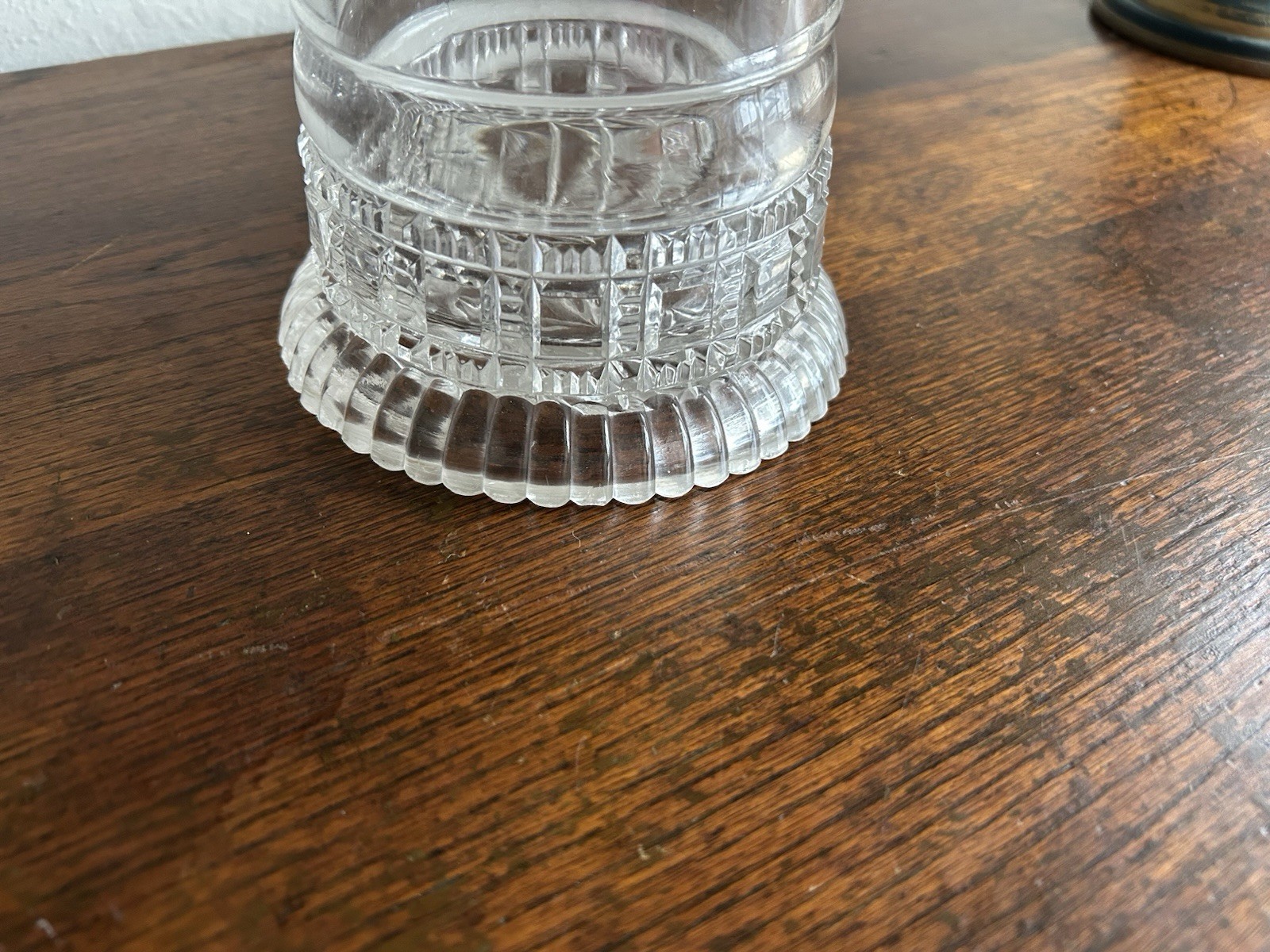 Ring and Block Etched Gray Cut Antique Glass Pitcher Elegant Fine Dining