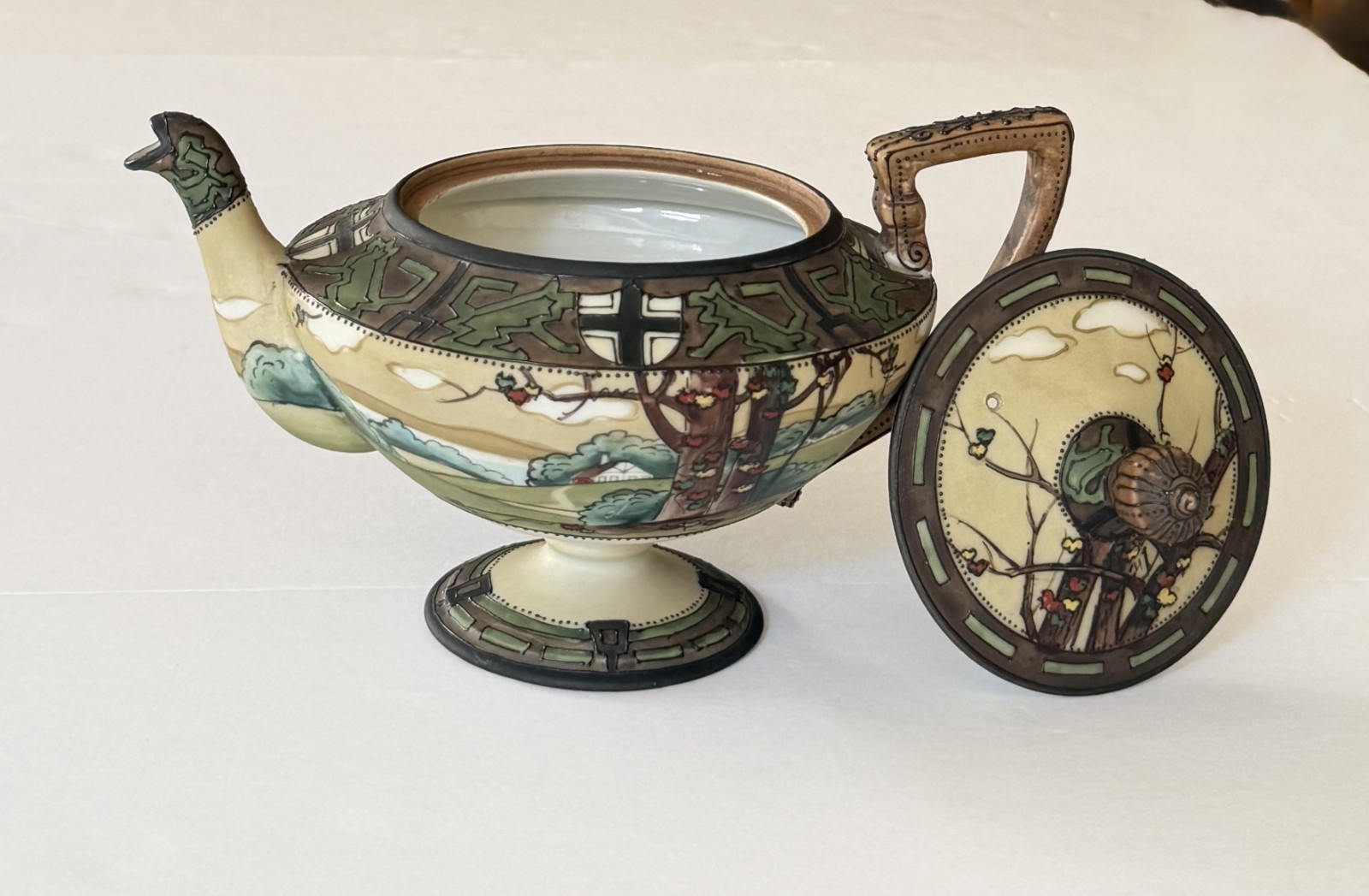 Rare nippon woodland teaset with moriage trim, excellent