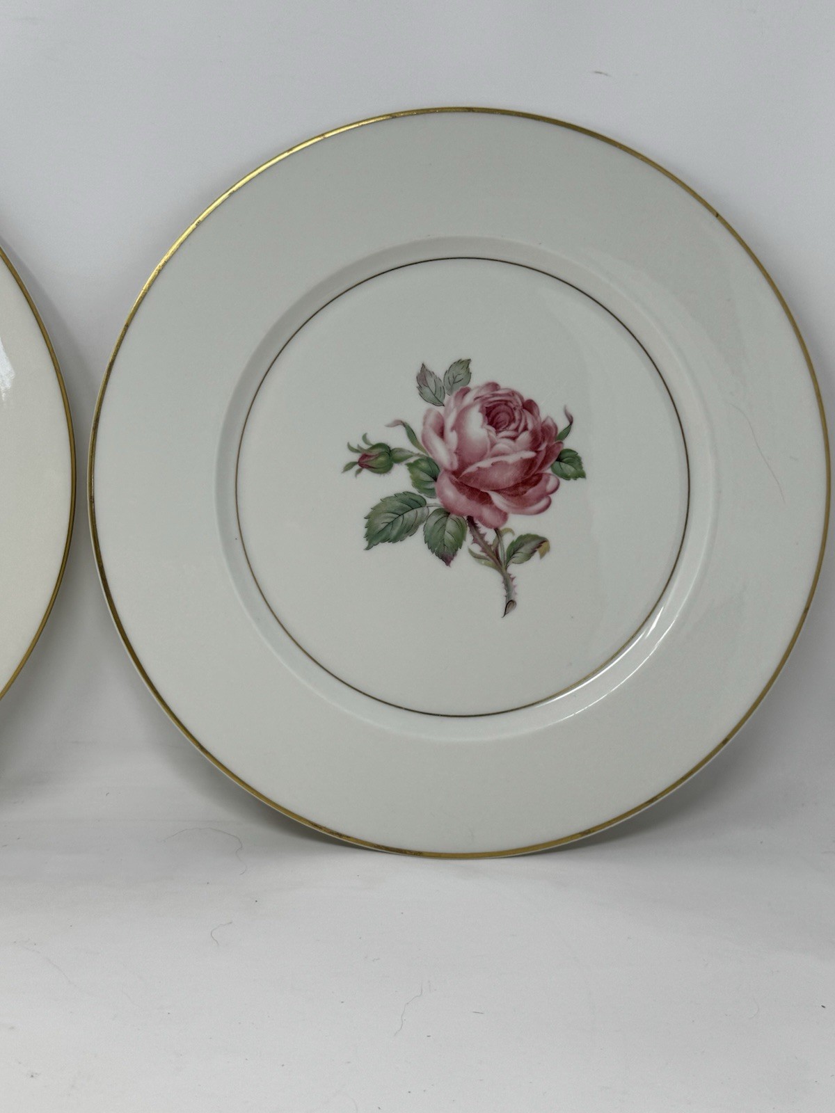 2 Ancestral USA China Manor Rose Dinner Plates rose floral gold trim GUC elegant