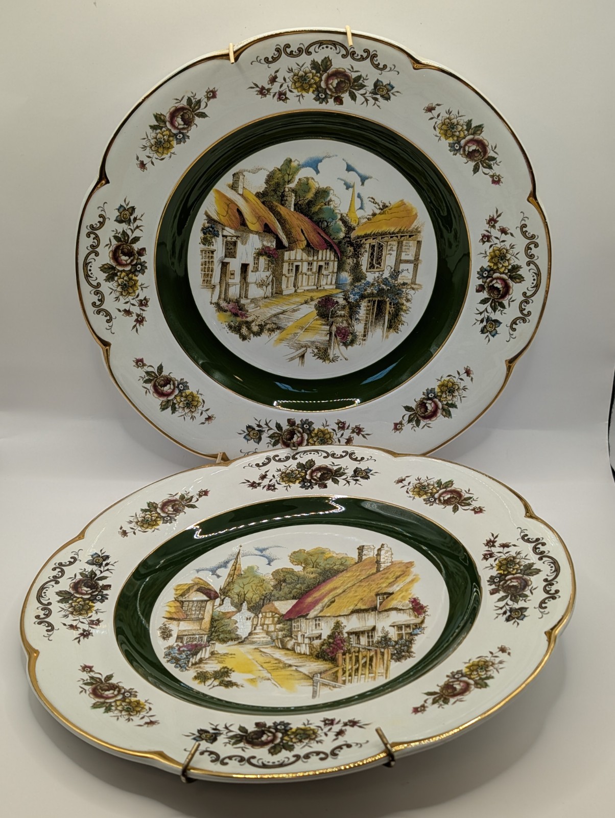 Vtg Set 2 Ascot Service Wall Plates Wood & Sons England Decorative 10″ Hangers