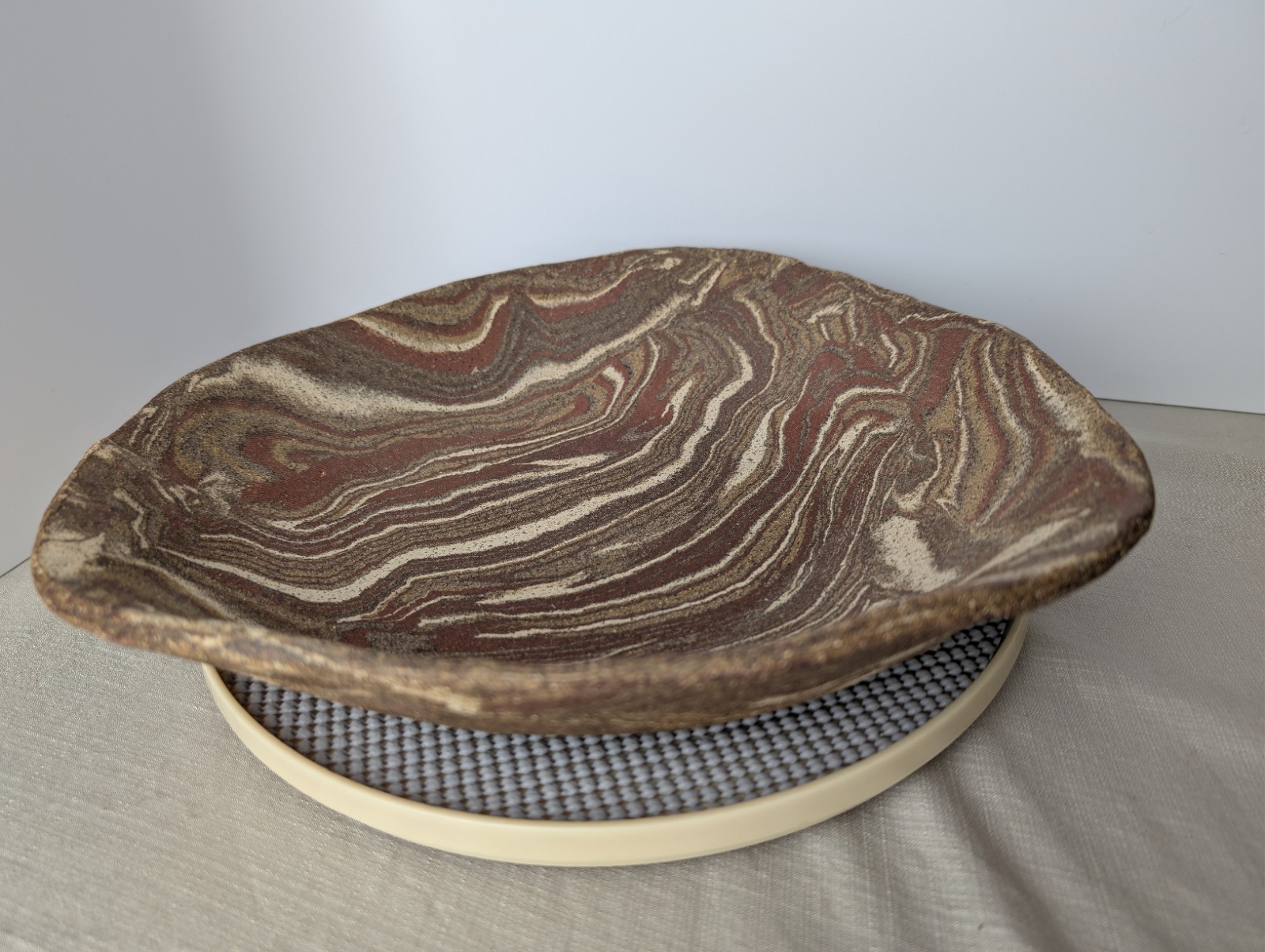 Jane Parshall Studio Art Pottery Platter – Marbled Inlaid Clay – W/ 1988 Receipt
