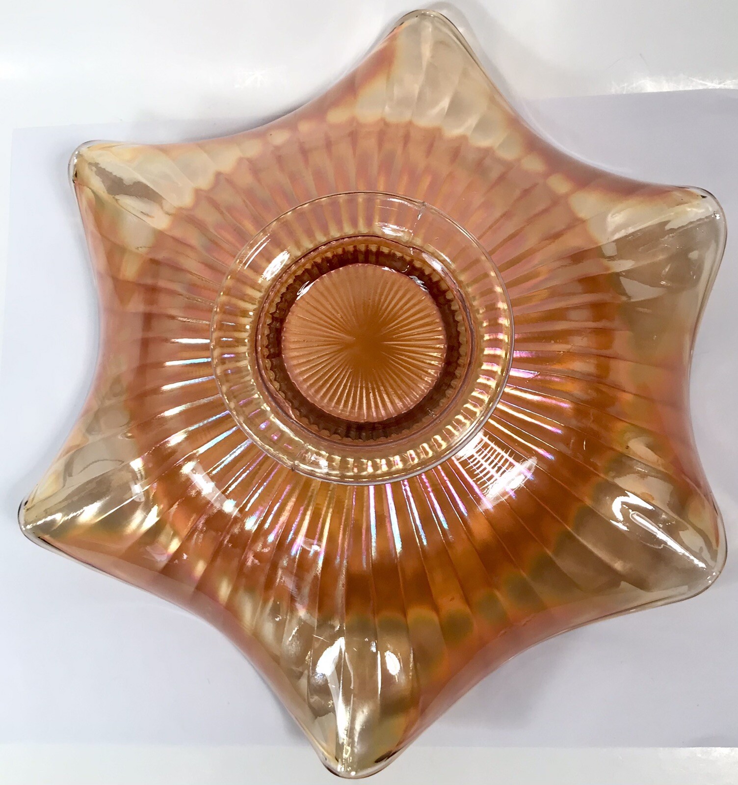 Westmoreland Carnival Glass Bowl Marigold Smooth Rays 9.25″ Six Ruffled Rim W51
