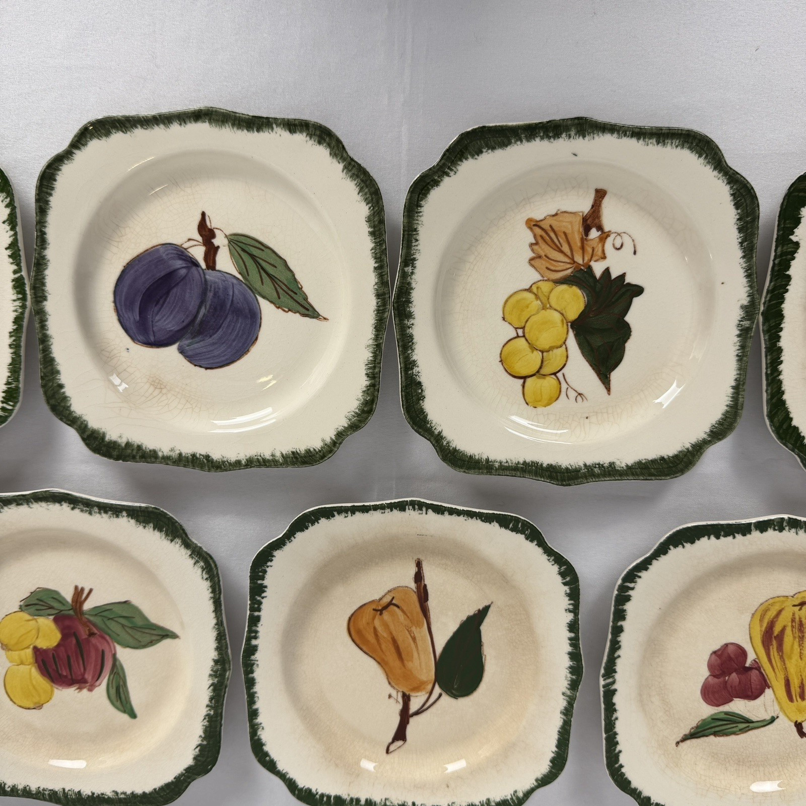 VTG Southern Potteries Set of 6 Blue Ridge ‘Country Fair Green’ Square Plates 6″