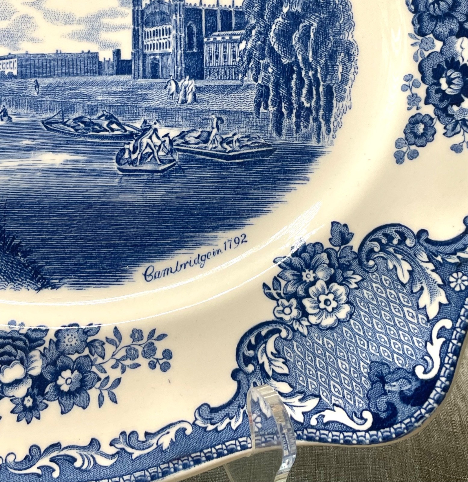 Johnson Brothers Old Britain Castles 12” Blue Platter “Cambridge in 1792”