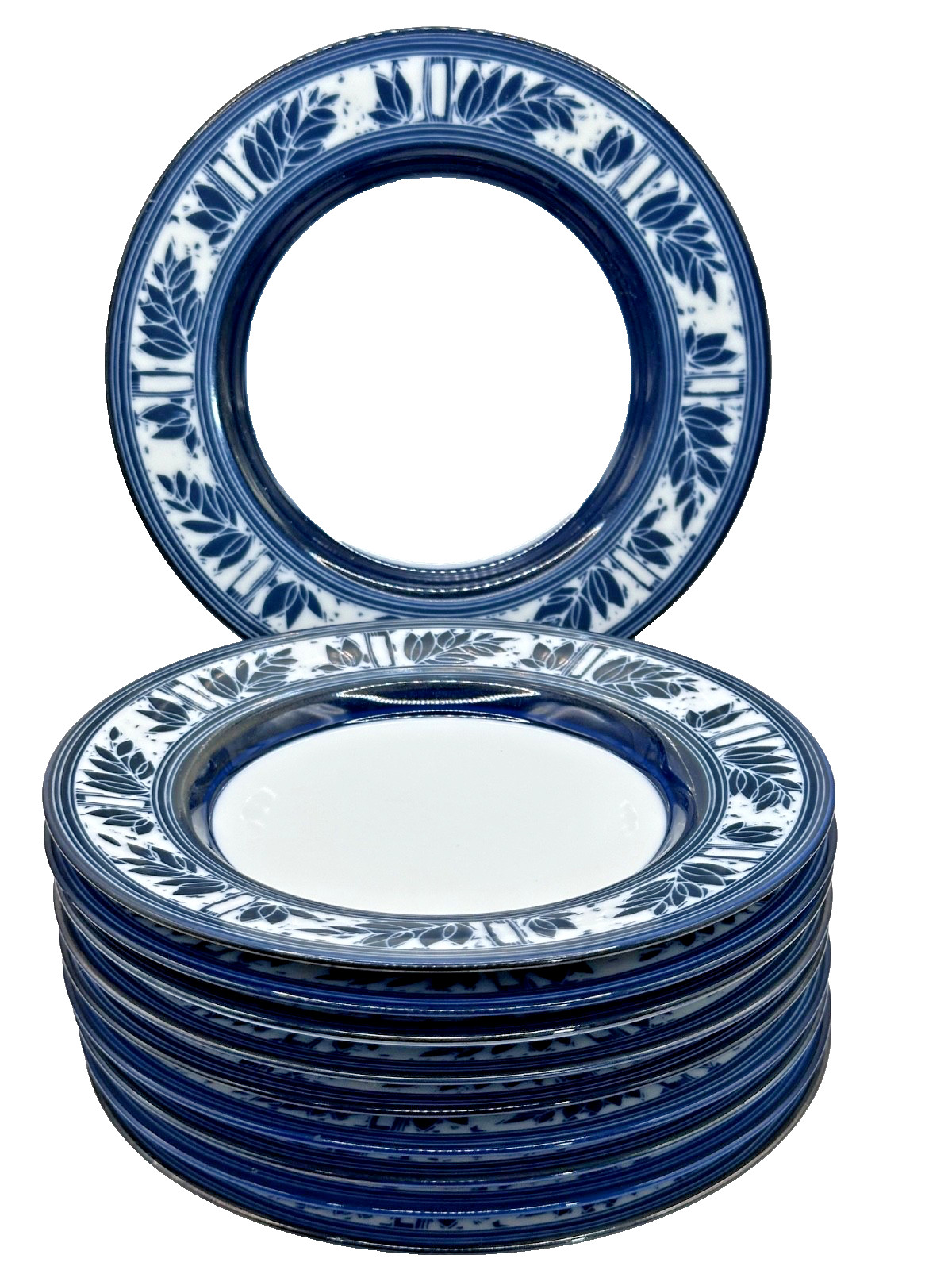 Set of 10 Ceylon by Dansk Bread and Butter Plates 7.25″ Royal Blue Leaves Japan