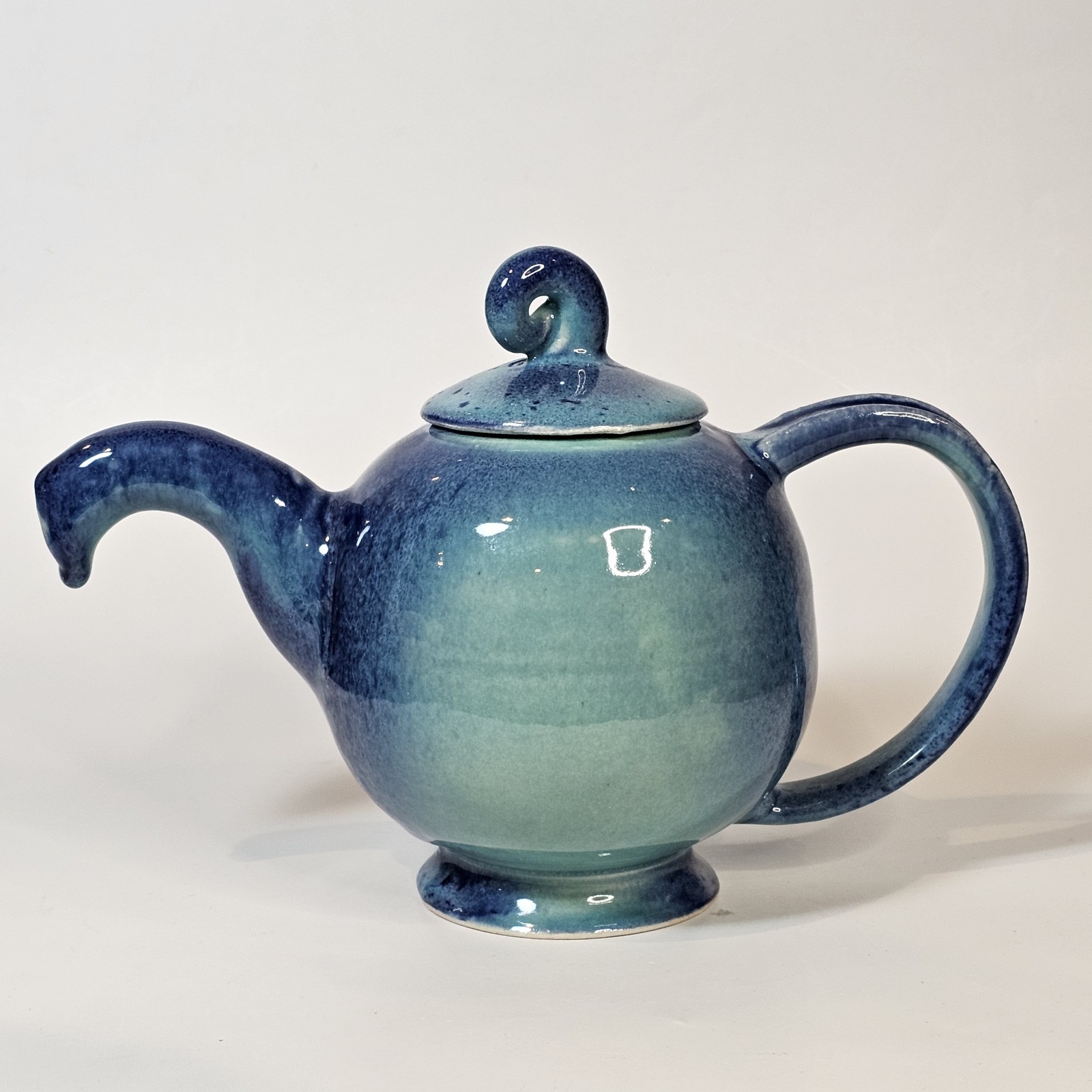 Signed Studio Art Pottery Handmade Teapot Ombre Blue Green Glaze Ceramic