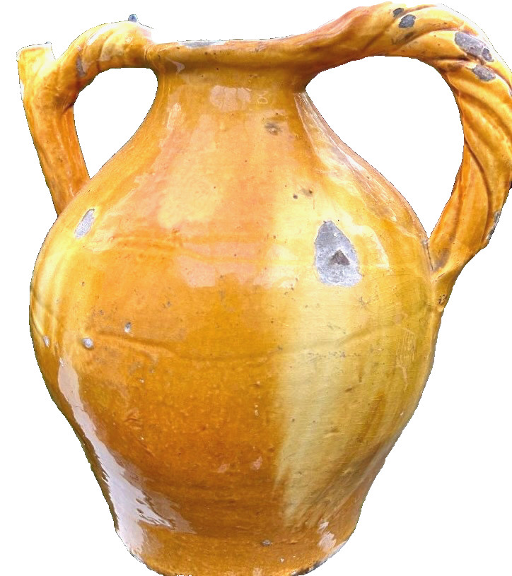 FRENCH ANTIQUE POTTERY YELLOW GLAZE CERAMIC EARTHENWARE CONFIT PITCHER POT