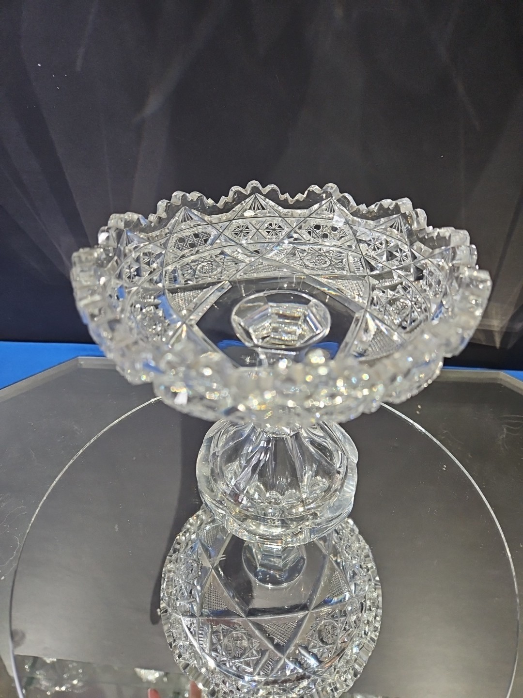 Compote Bowl, American Brilliant Period Cut Glass Crystal Hoare signed Steuben