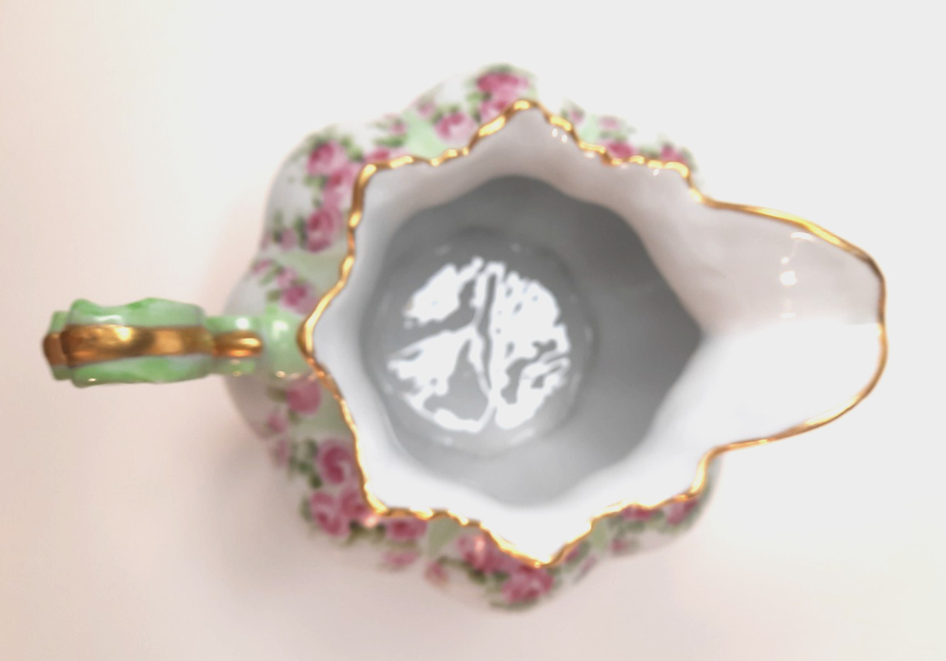 Antique-MZ Austria-Porcelain Creamer Pitcher-933-Pink Rose Garland-Art Nouveau