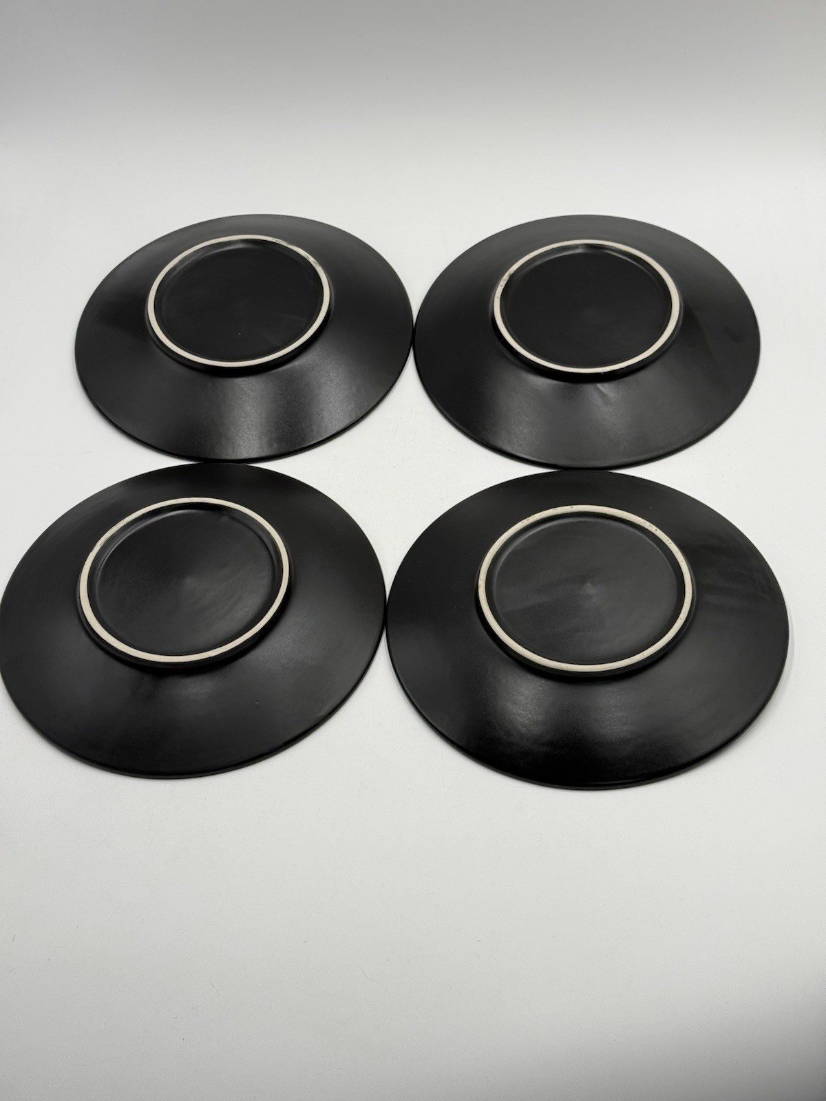 Black White Trellis Grid Pattern Ceramic 8” Four Dessert Appetizer Round Plates