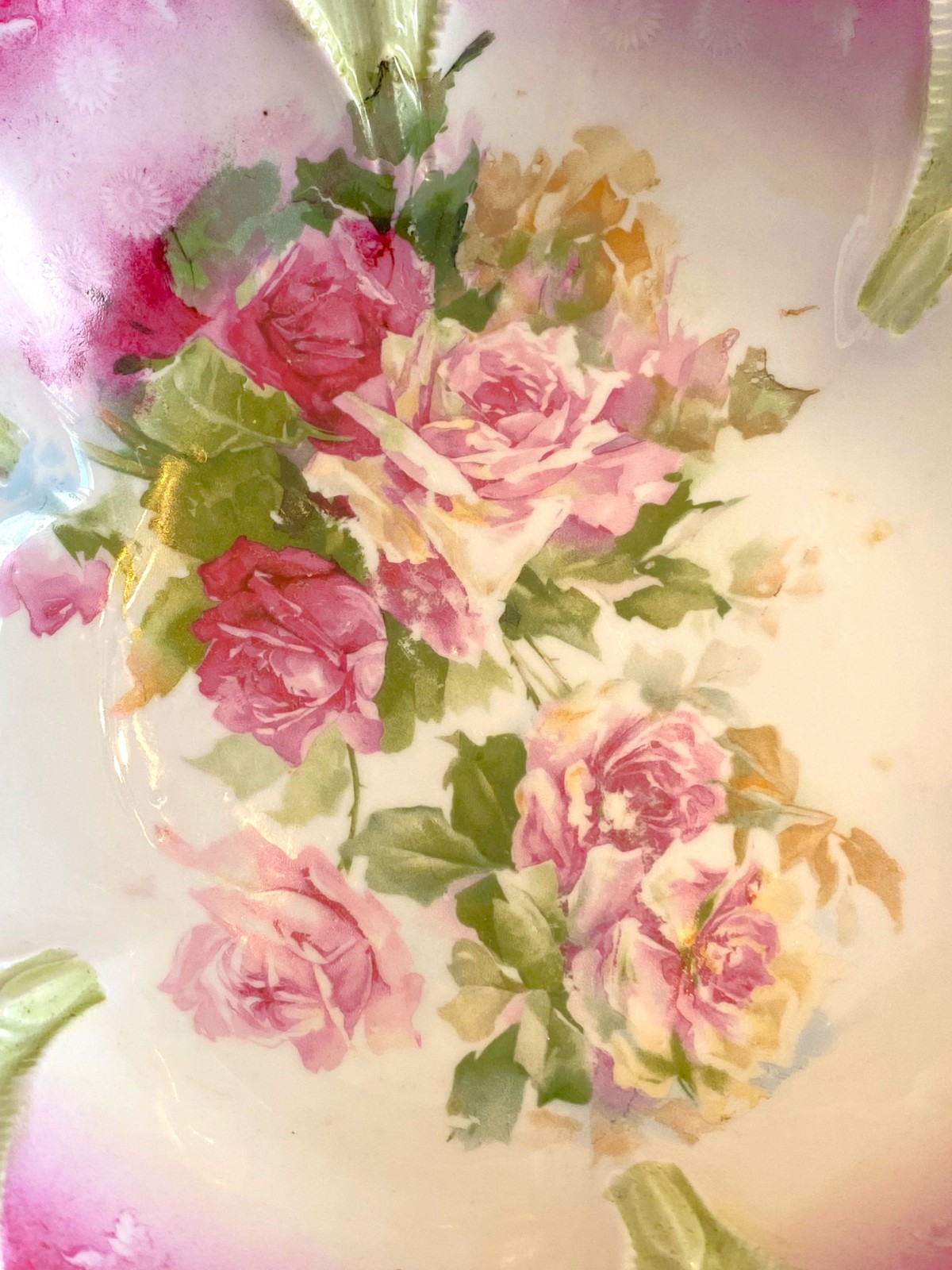 Antique RS Prussia Porcelain Serving & Berry Bowls Floral Pink Roses 7 PC Set