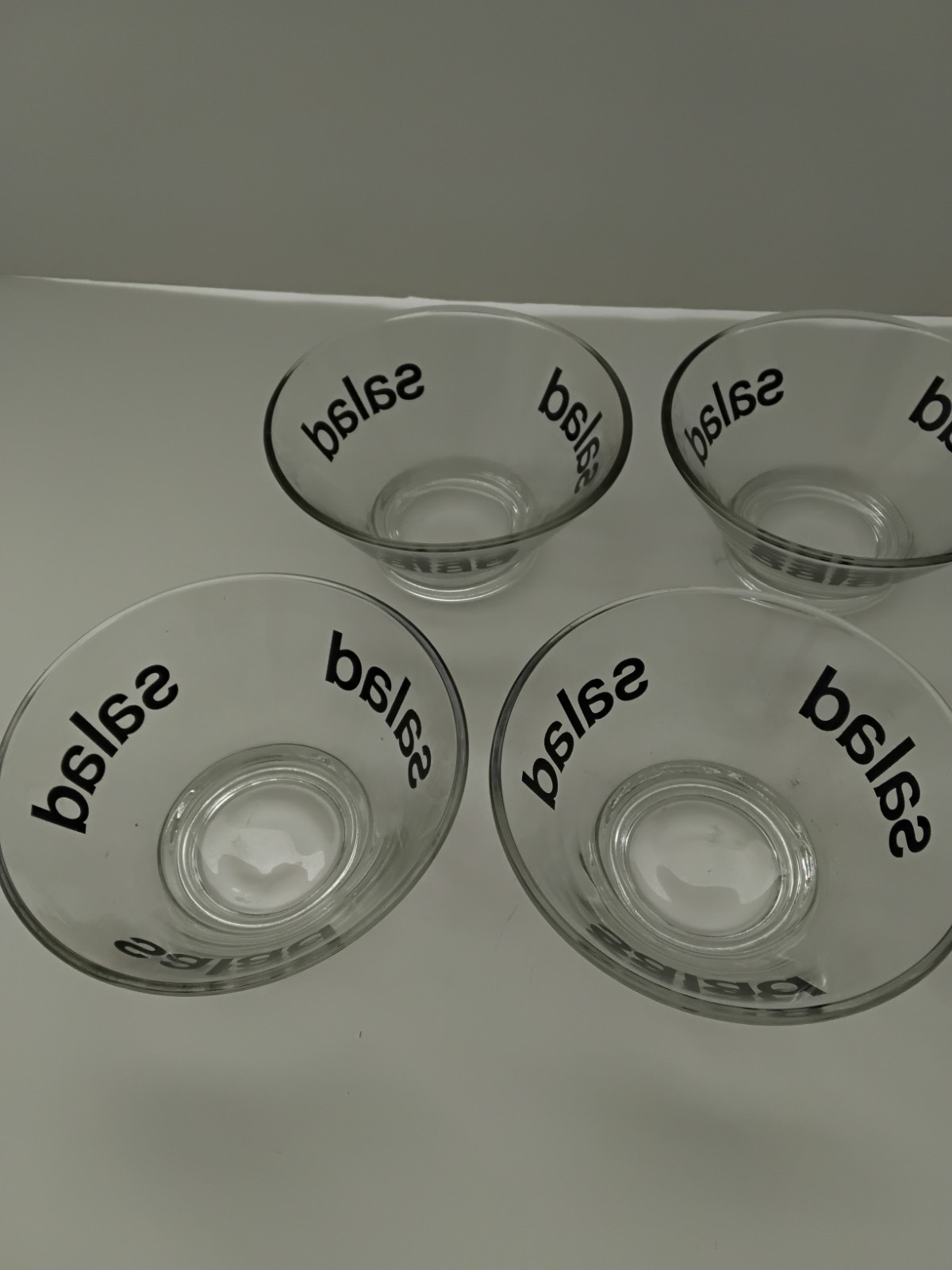 Vintage Wheaton Glass Salad Bowls Black Graphics Typography 5 1/4″ Set of 6