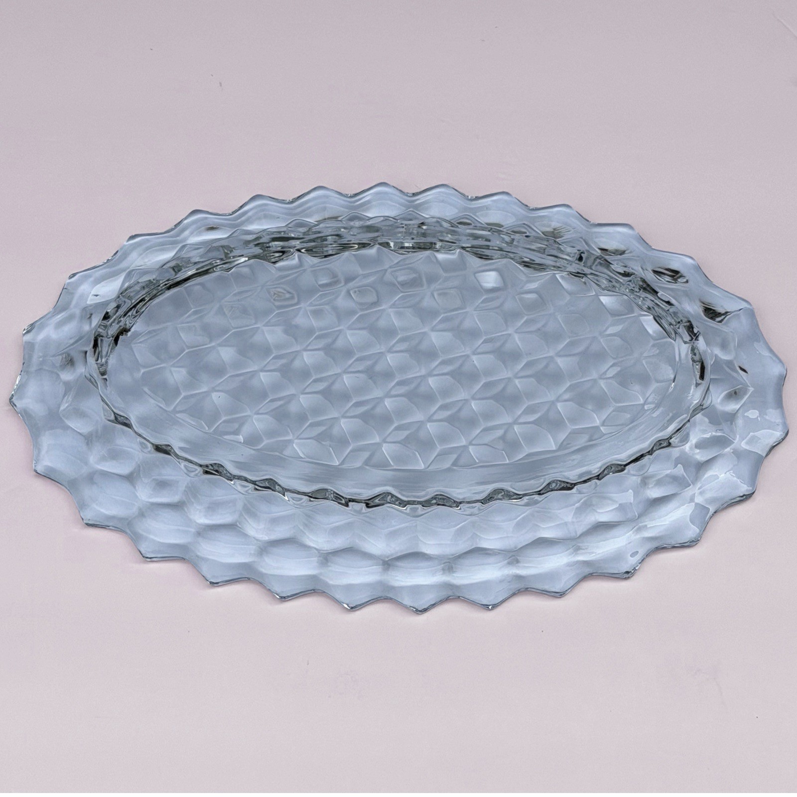 Fostoria American Oval Platter Serving Platter 10.5in Clear Cubist Vtg