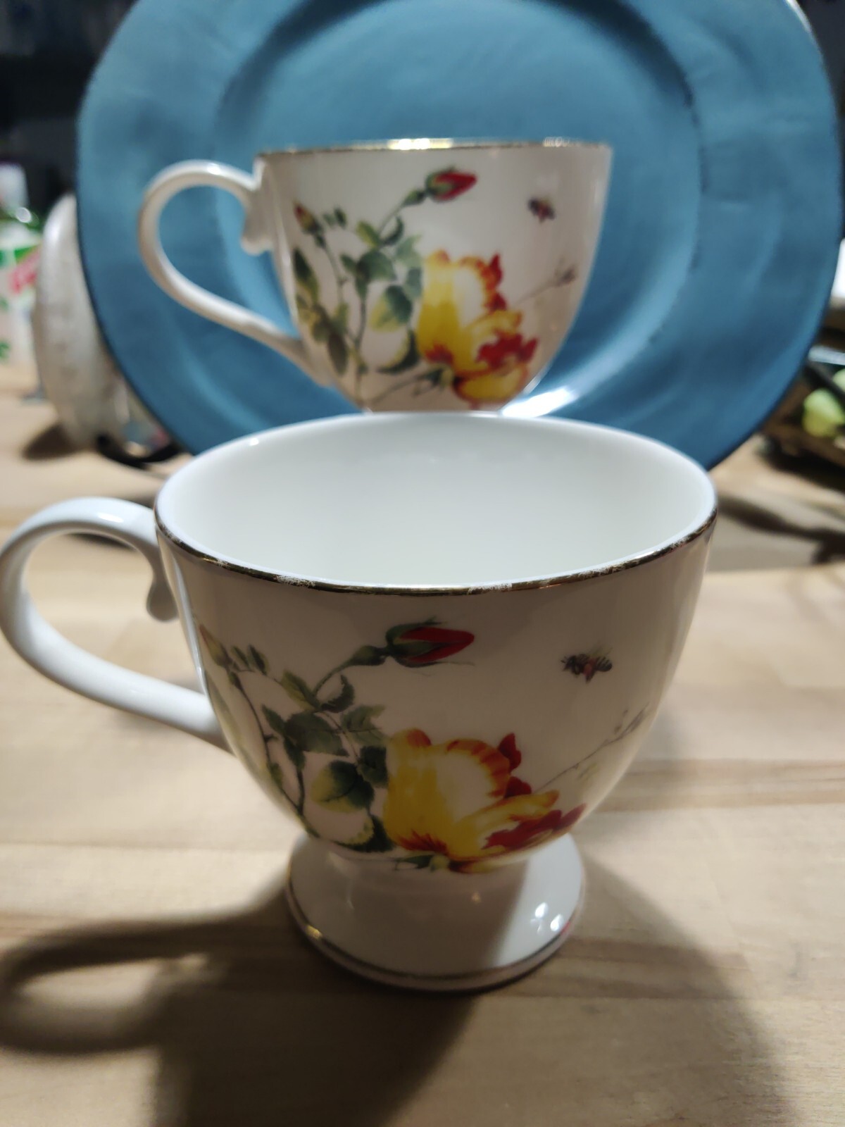 “Wild Rose and Bee” Grace’s Teaware (2) Footed Cups Nice